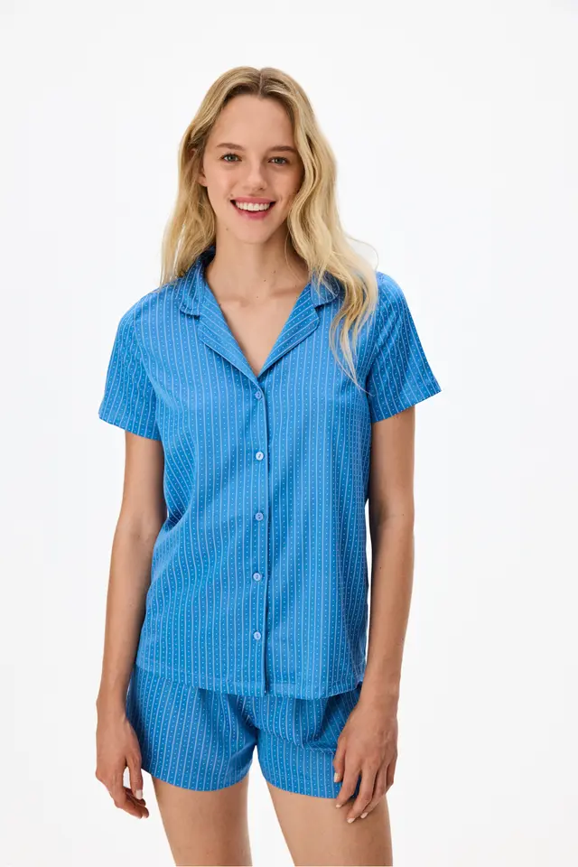 PENTI Skyline Satin Short Sleeve Shirt Shorts Pajama Set
