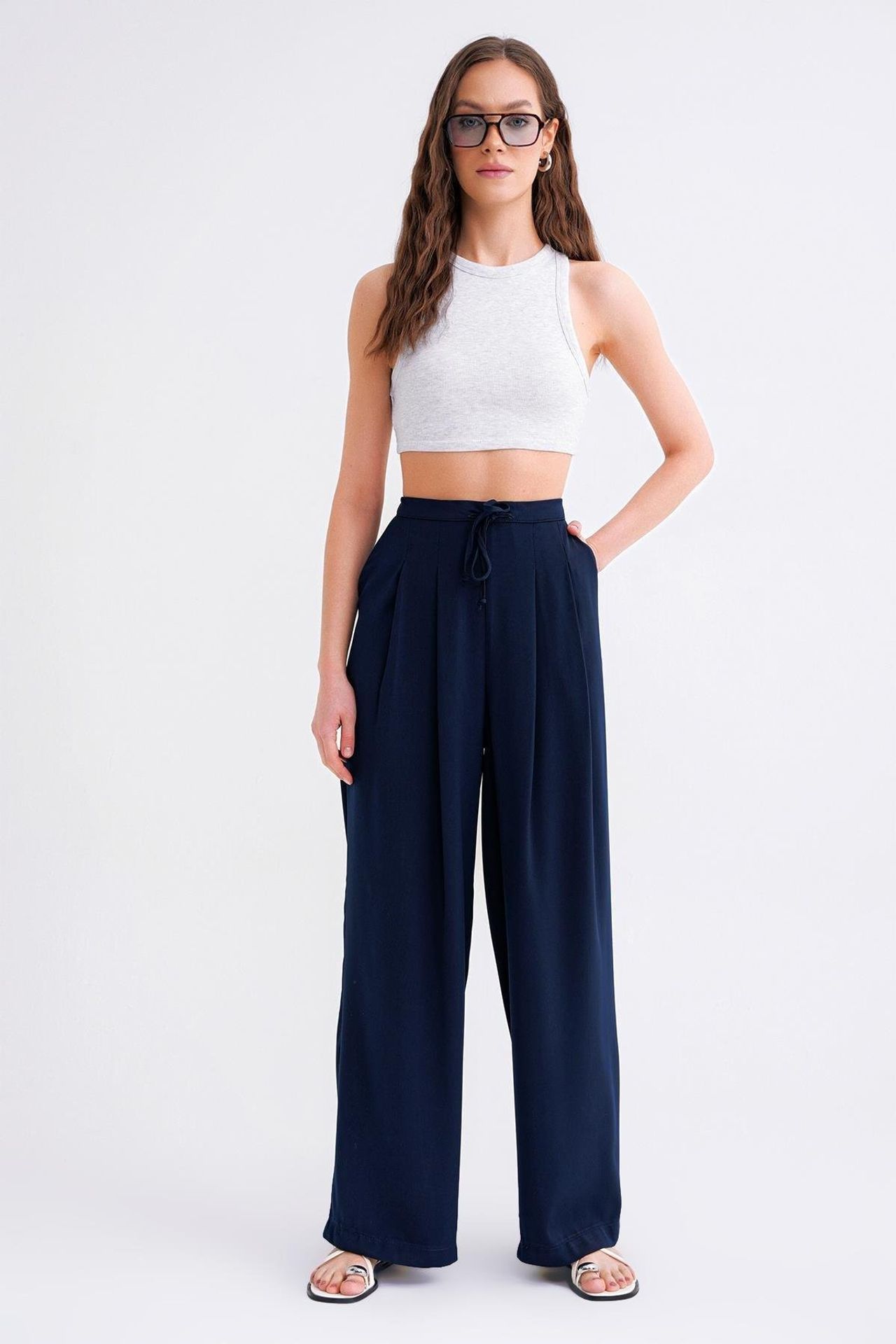 Mixray High Waist Pleated Palazzo Pants 3