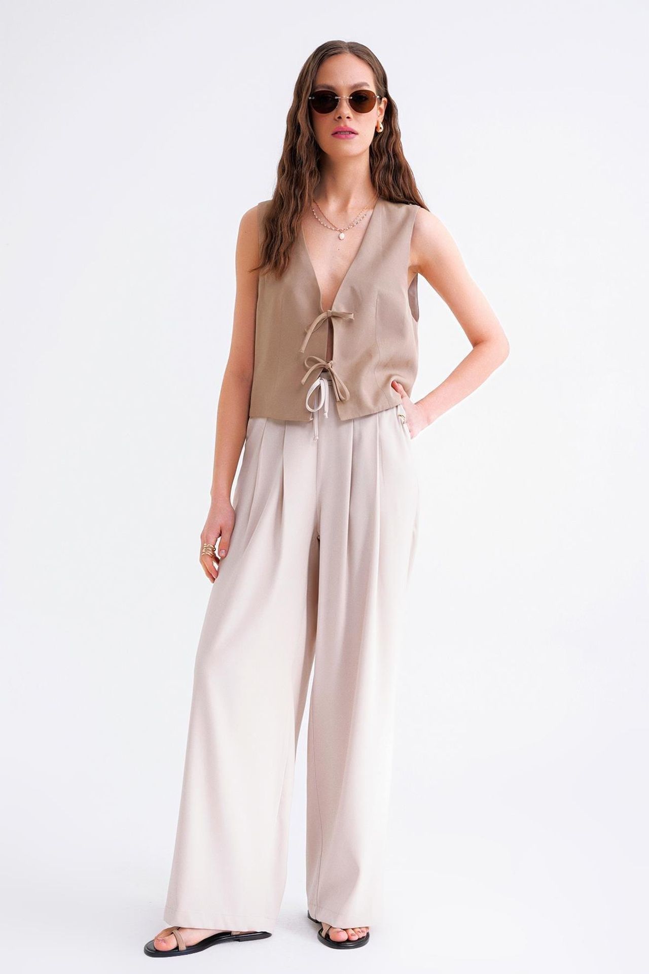 Mixray High Waist Pleated Palazzo Pants 1