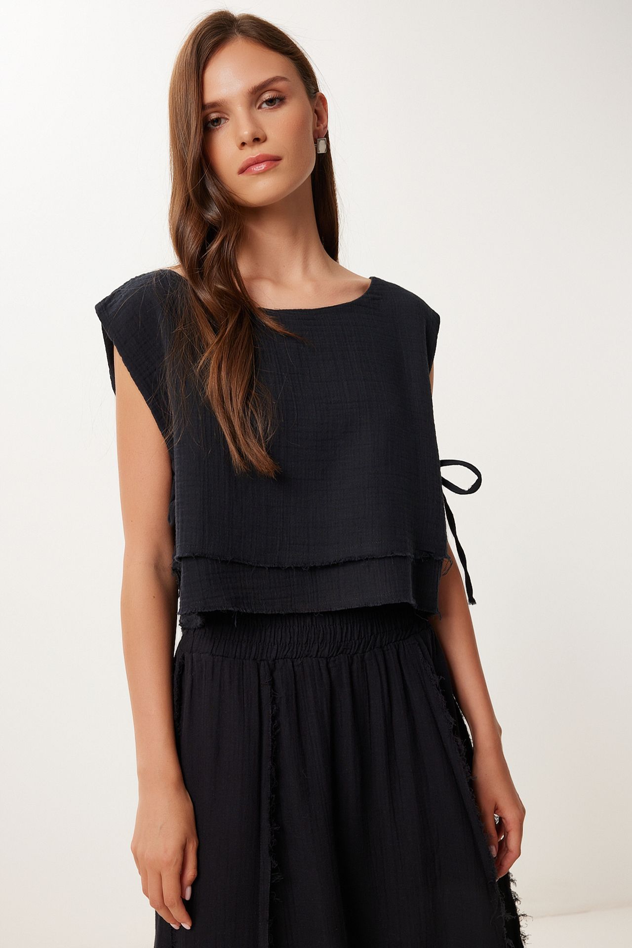 ISTANBUL Cotton Sleeveless Blouse and Wide-Leg Skirt Set 3