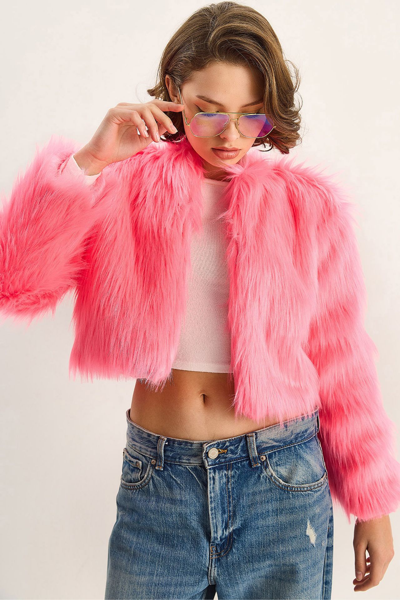 LUCCI Boxy Crop Faux Fur Coat