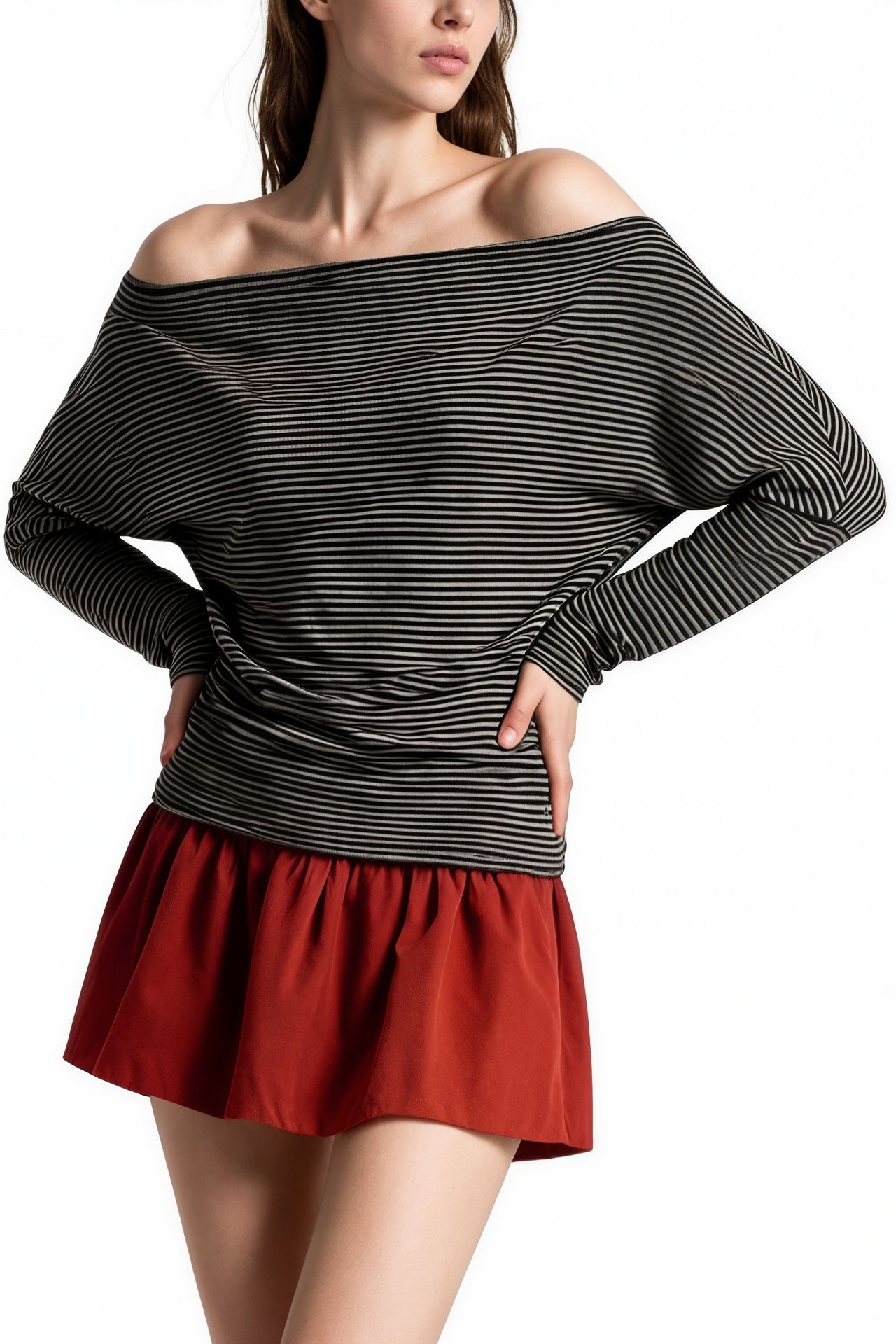 BUSEM Striped Cowl Neck Long Sleeve Blouse 4