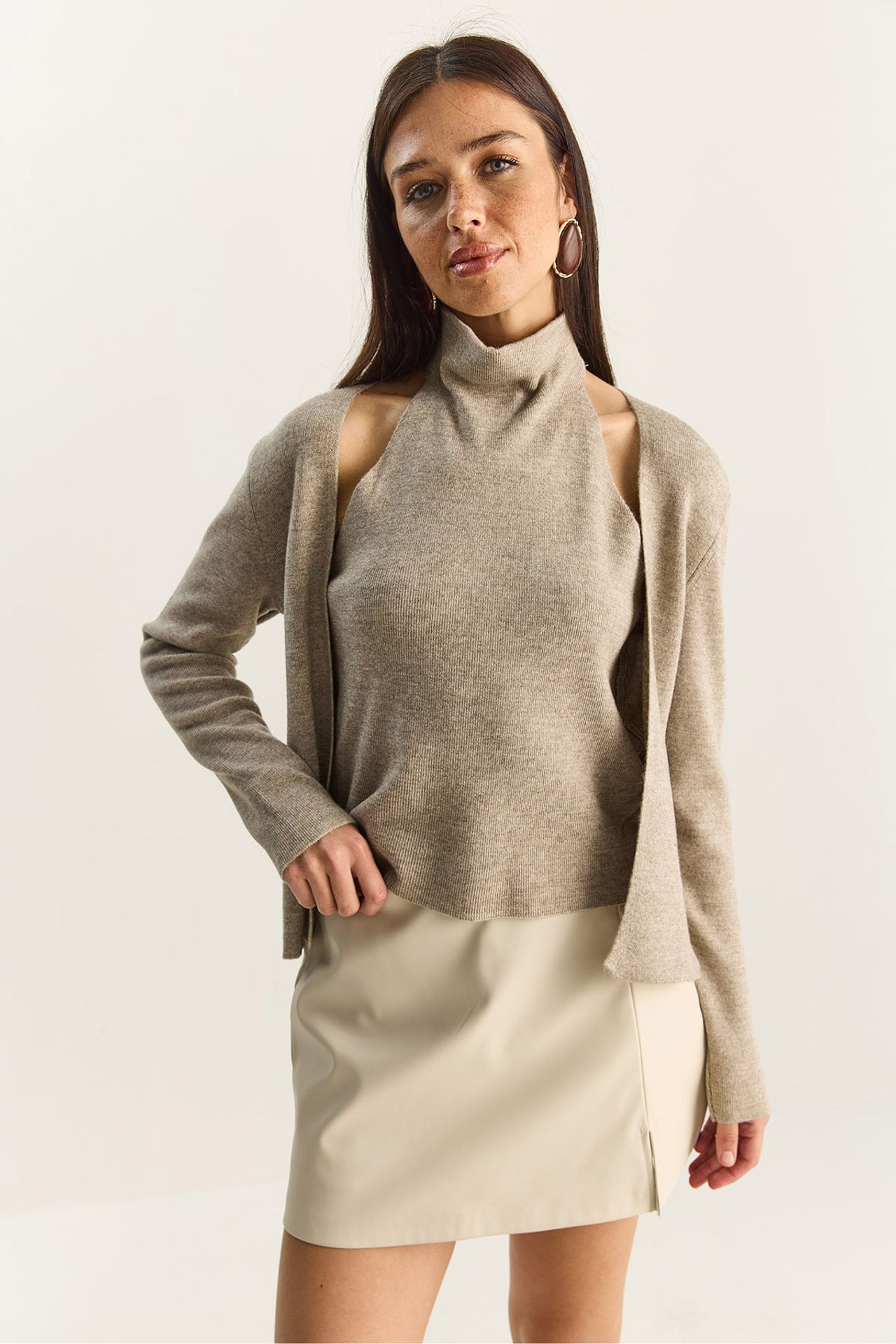 LUCCI Half Turtleneck Cut Out Ribbed Blouse 4