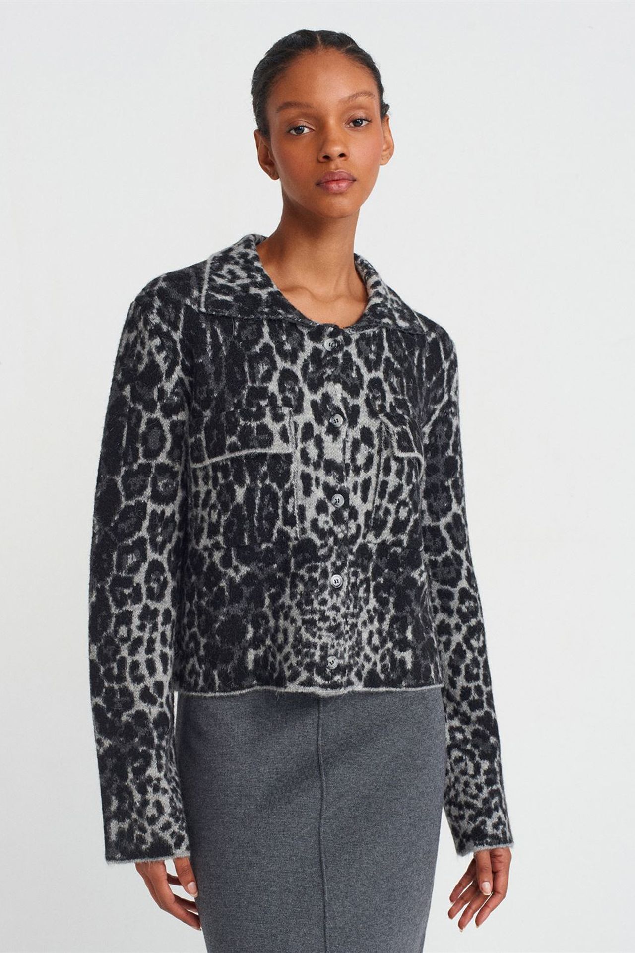 DILVIN Leopard Jacquard Button Cardigan 1