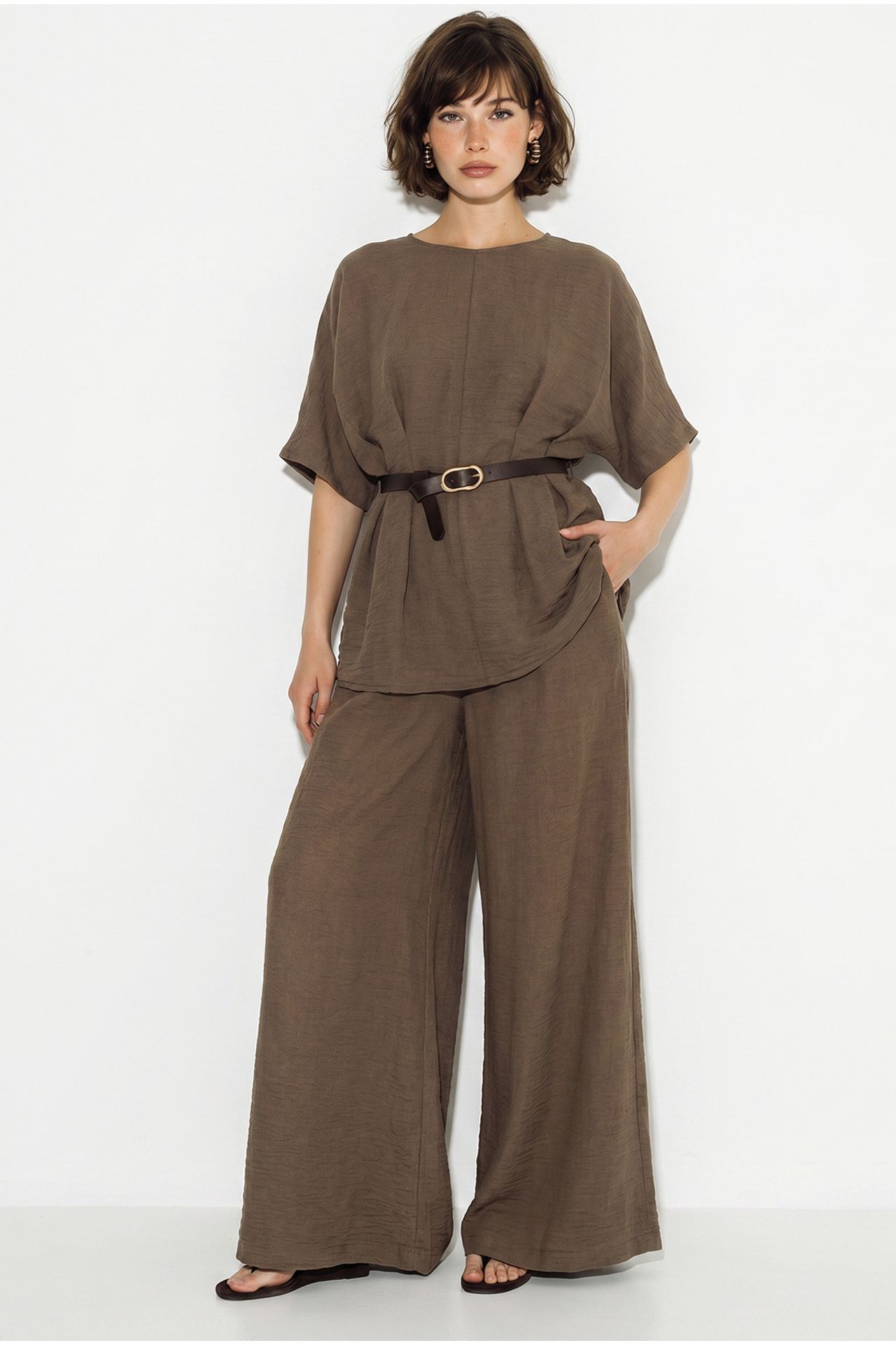 LUCCI Viscose-Linen Blouse And Wide-Leg Trousers Set 1