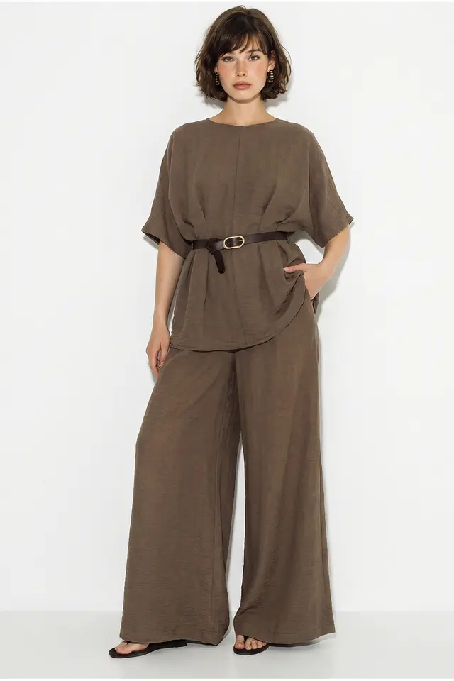 LUCCI Viscose-Linen Blouse And Wide-Leg Trousers Set
