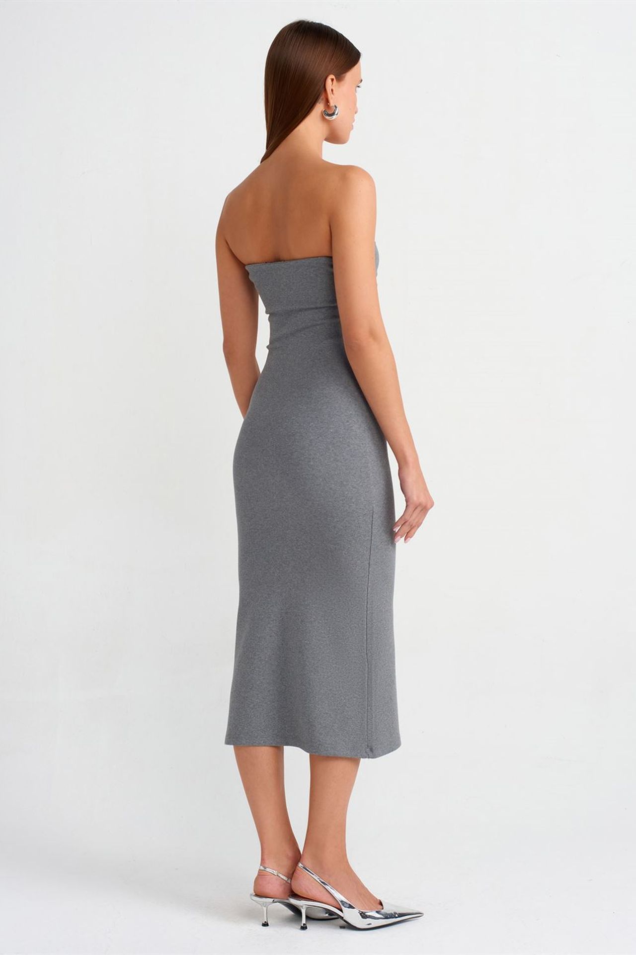 DILVIN Askısız Bodycon Midi Elbise 2
