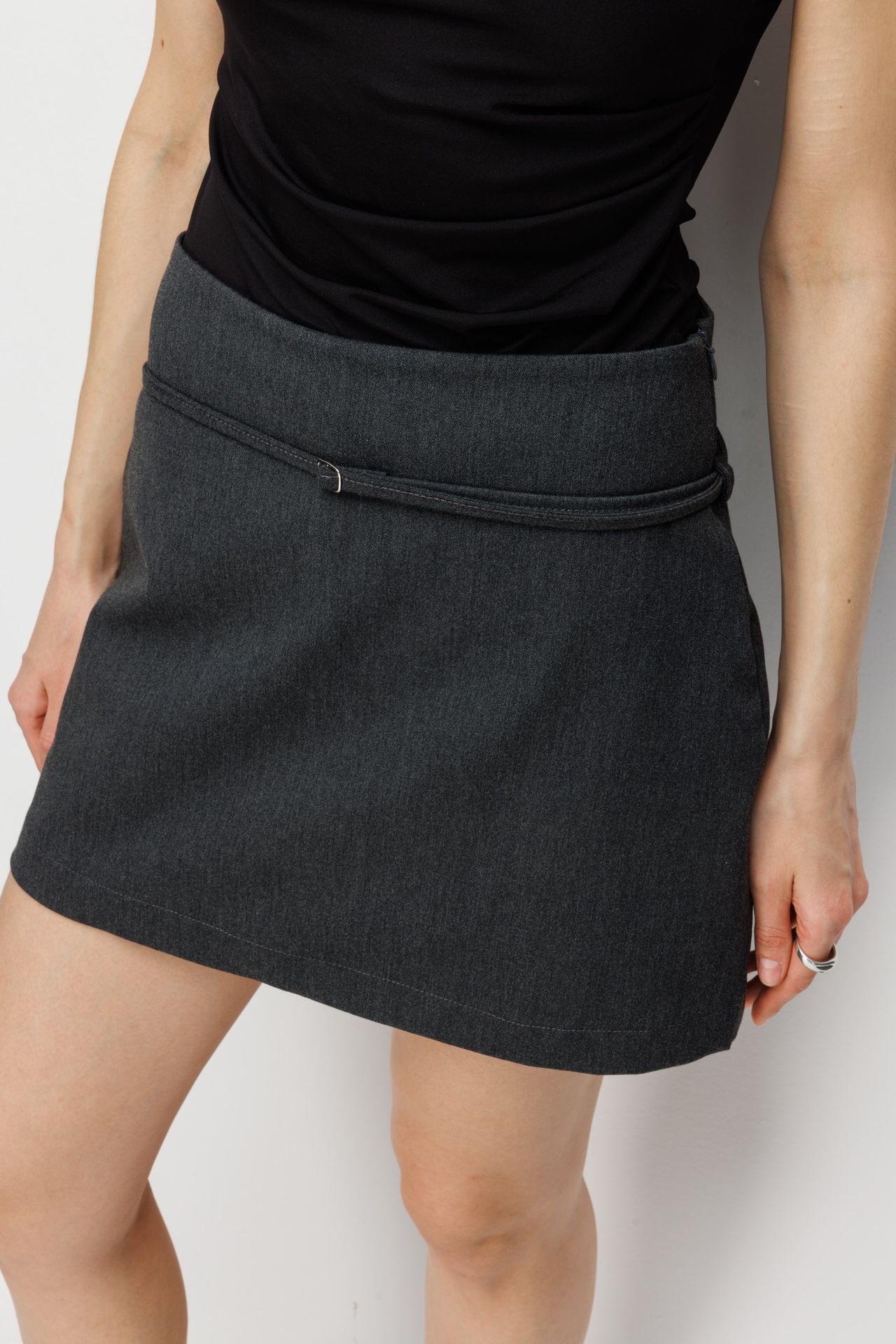 MIXRAY High Waist Mini Skirt with Belt 5
