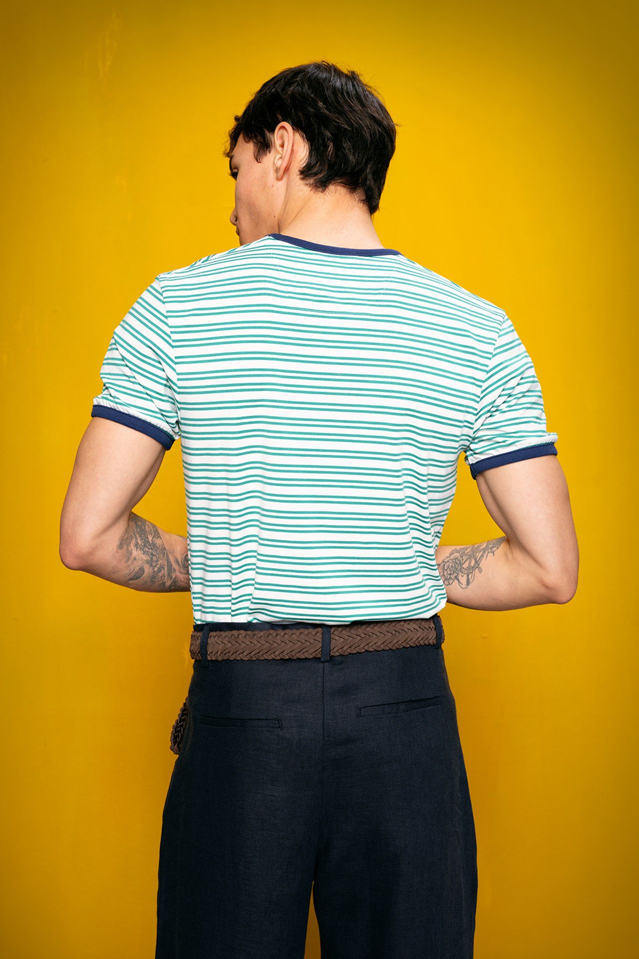GIESTO Men's striped slim-fit crew neck T-shirt 3