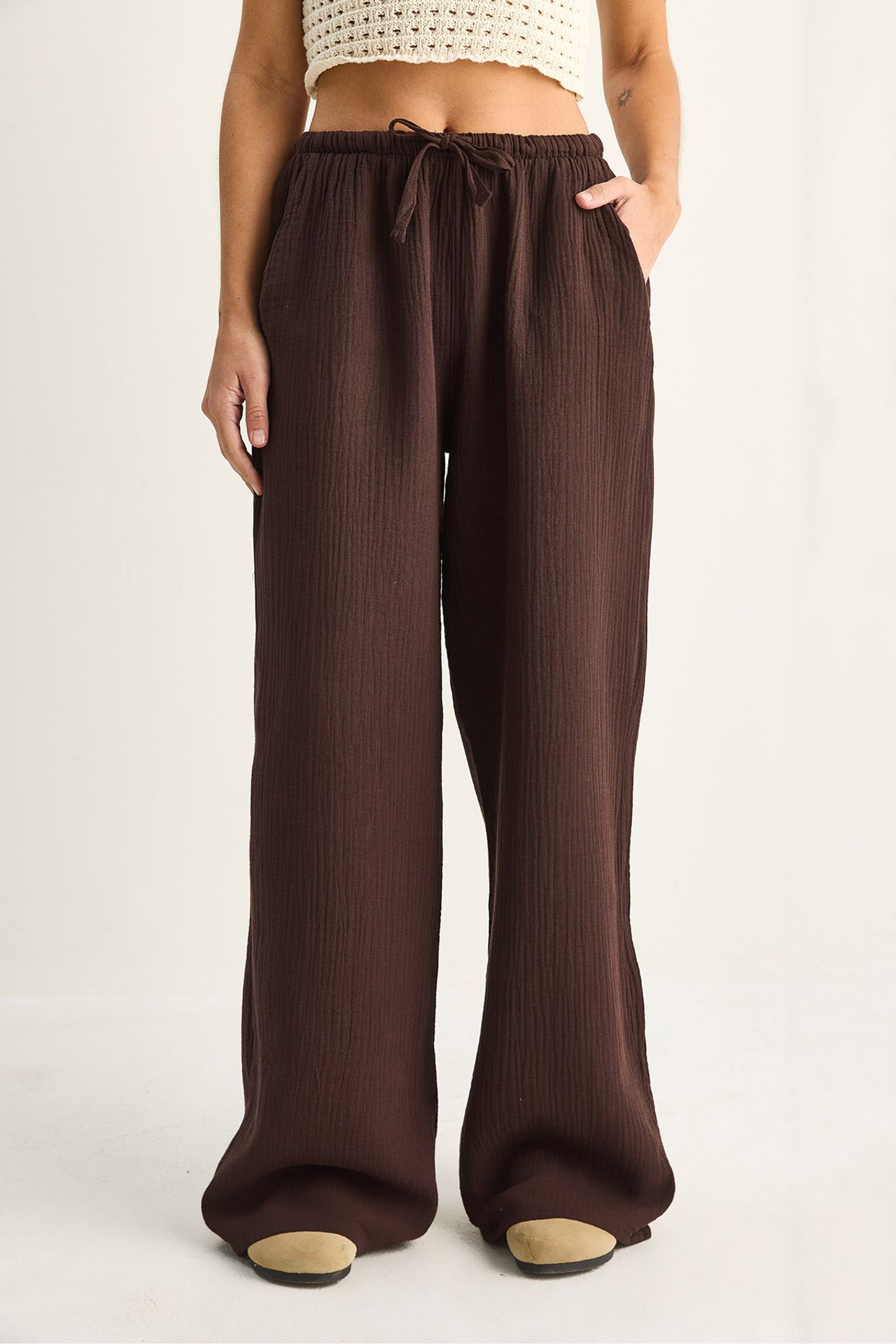 LUCCI Wide-leg Cotton Crepe Trousers 5
