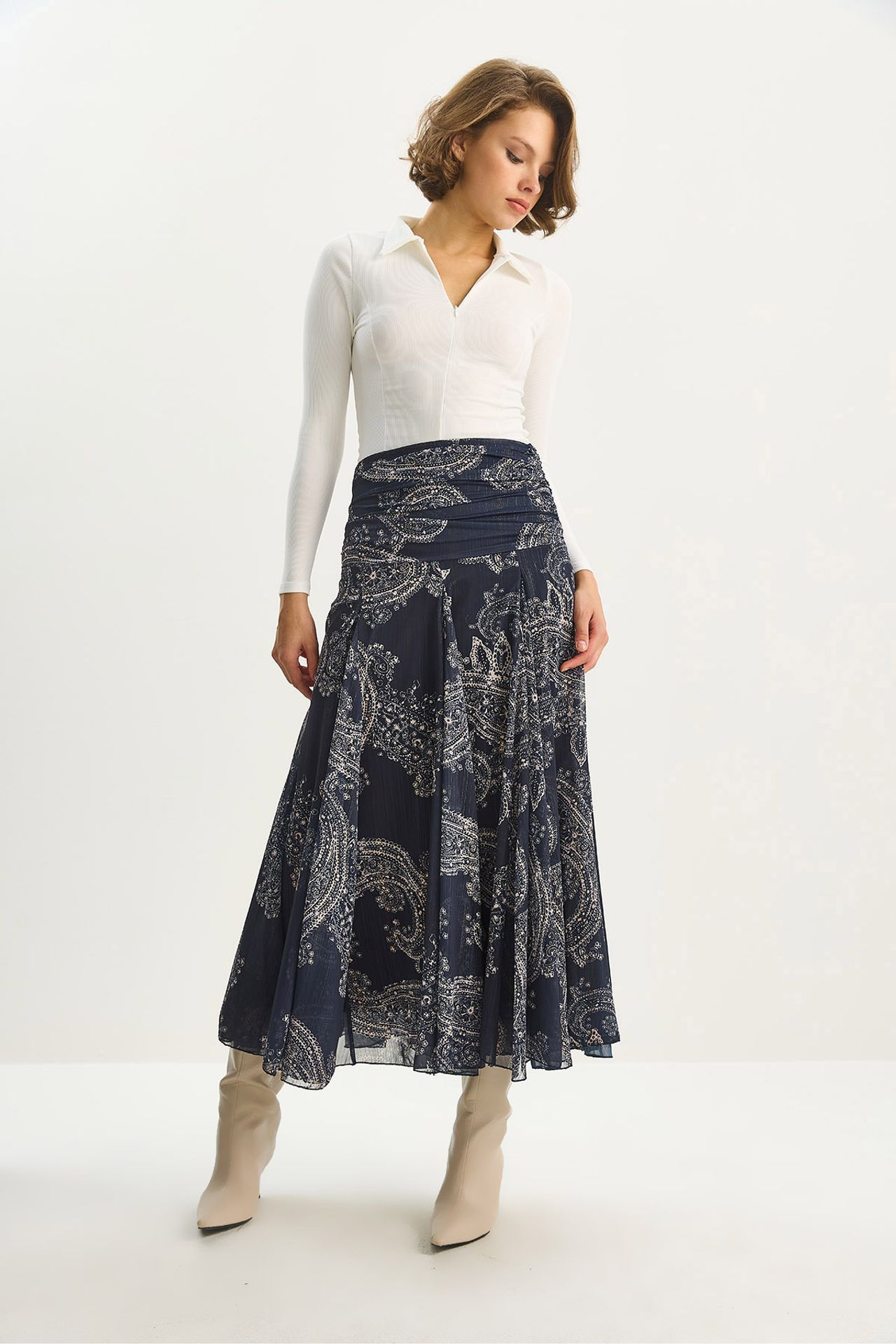 LUCCI High Waist Ethnic Print Midi Skirt 3