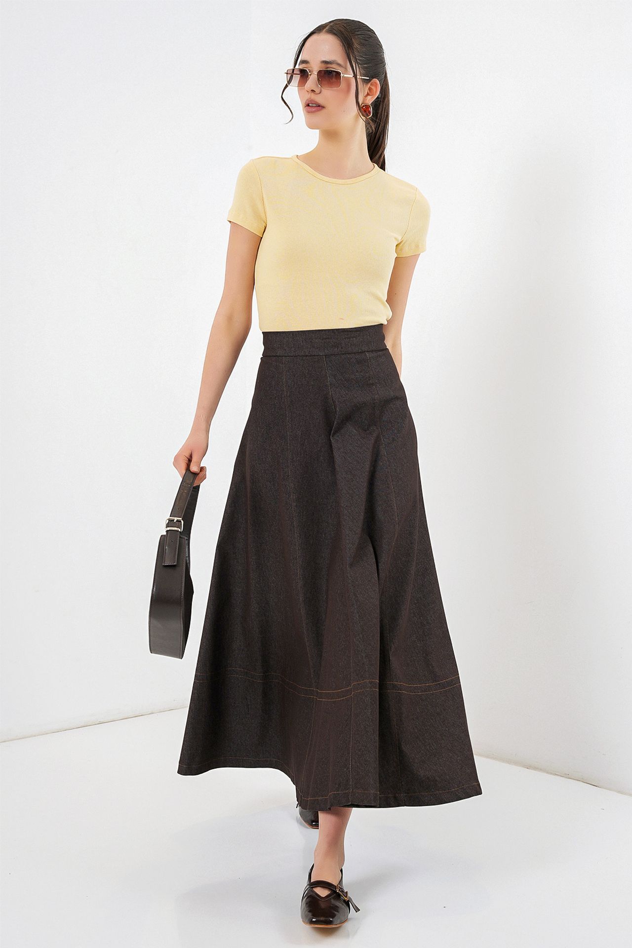 BDART High Waist Denim A-Line Maxi Skirt with Pockets 3