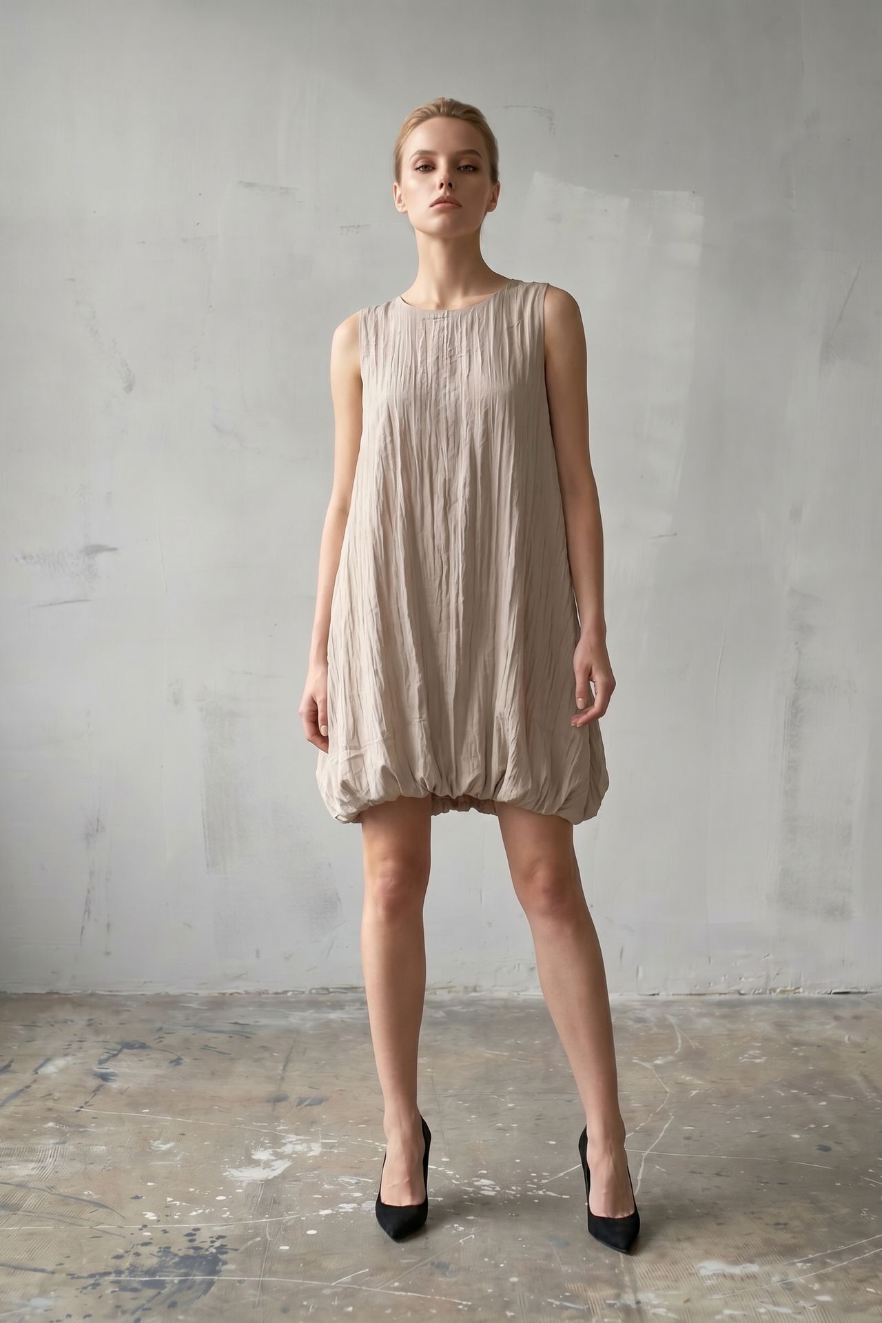 MY FASHION Loose Mini Dress in Textured Lyocell 2