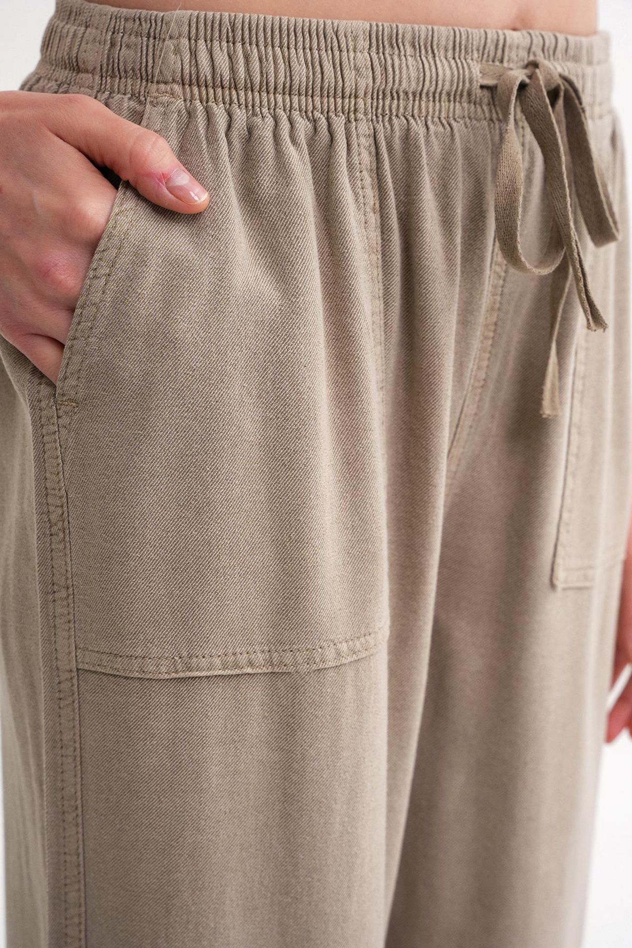 MIXRAY Mid Waist Straight Leg Cotton Pants with Tie Closure 6