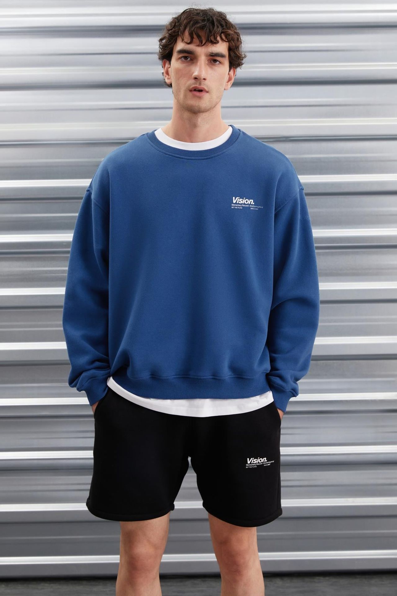 GRIMELANGE Baskılı Geniş Kalıp Bisiklet Yaka Sweatshirt 2