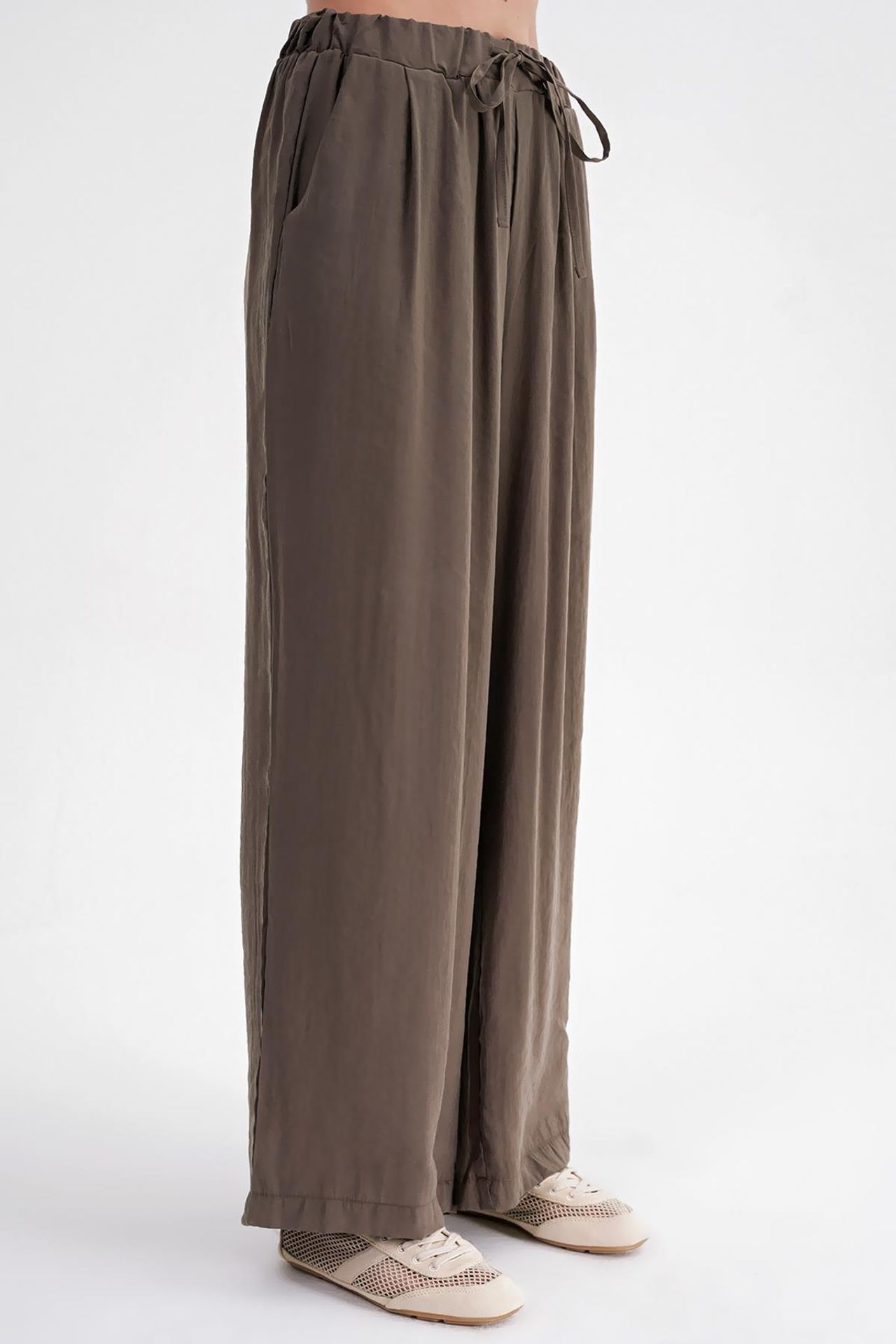 Mixray High Waist Modal Pleated Palazzo Pants with Drawstring 5