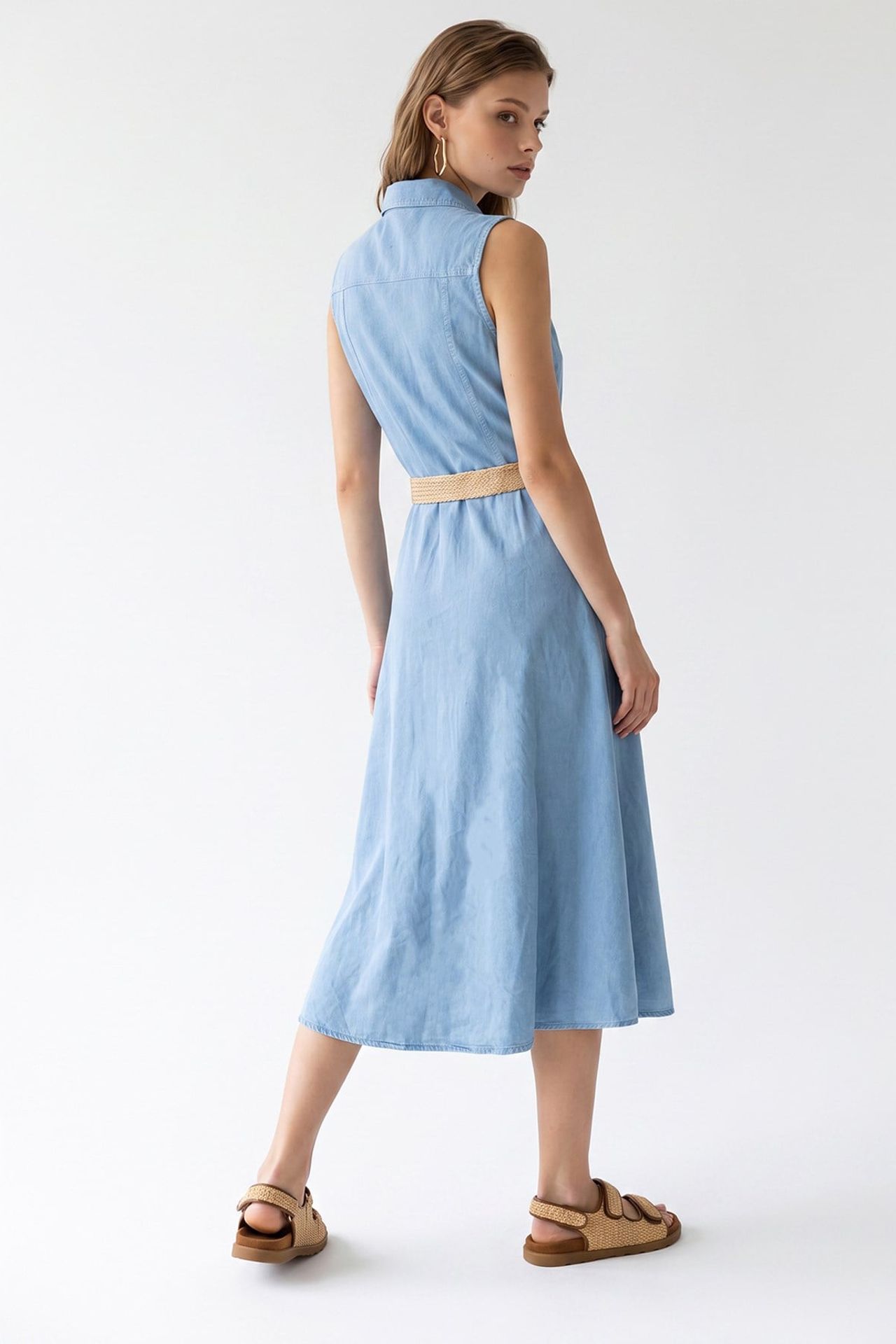 MIXRAY Belted Cotton Poplin Midi Shirt Dress 6