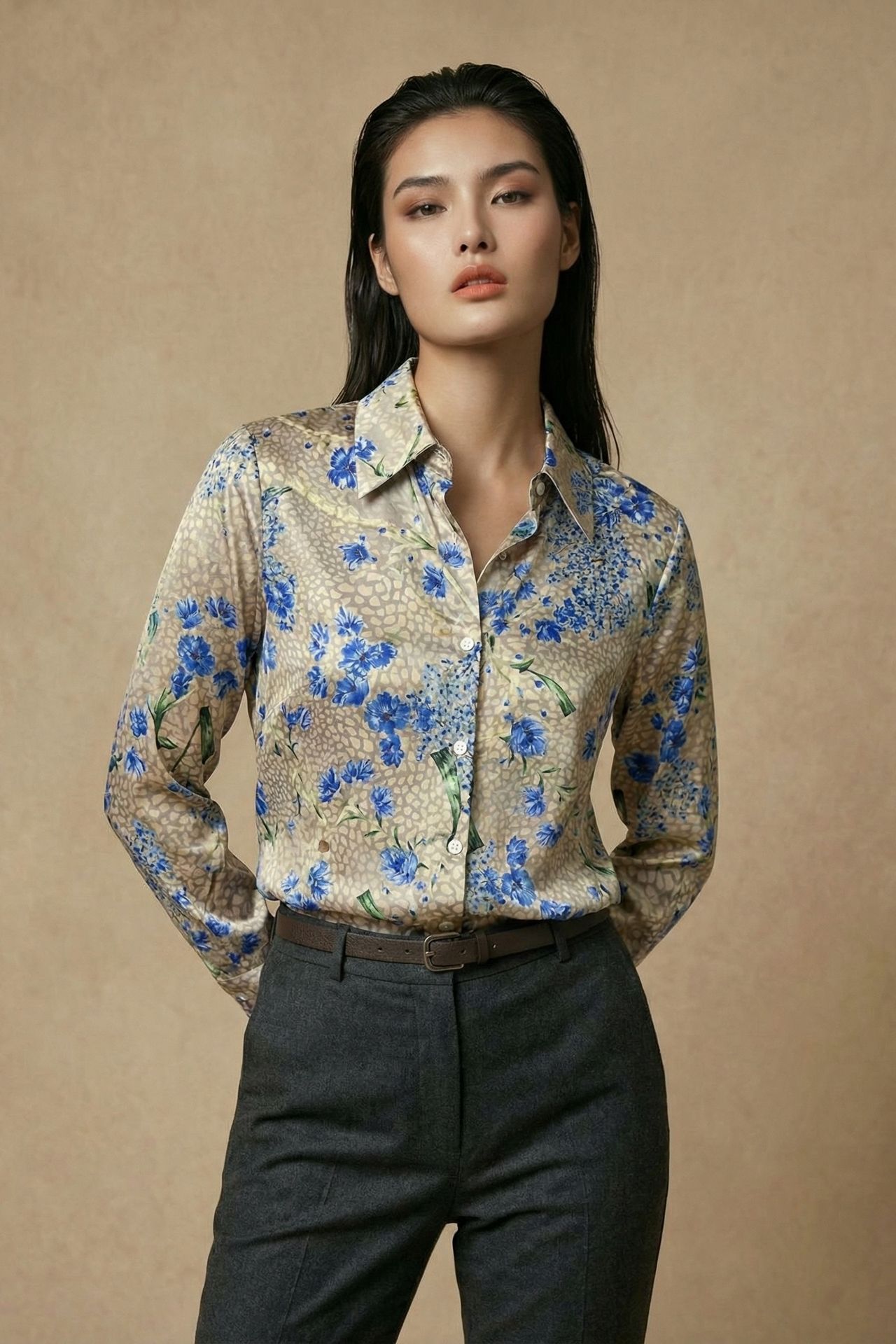 MY FASHION Floral Print Long Sleeve Button-Up Shirt 5