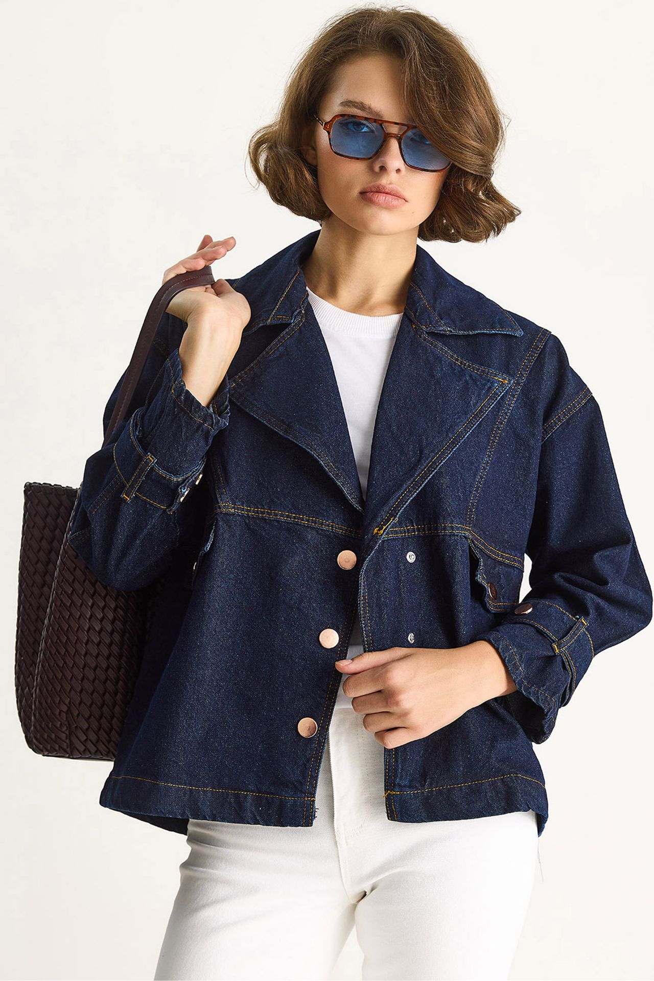LUCCI Denim Shirt Collar Buttoned Jacket 1