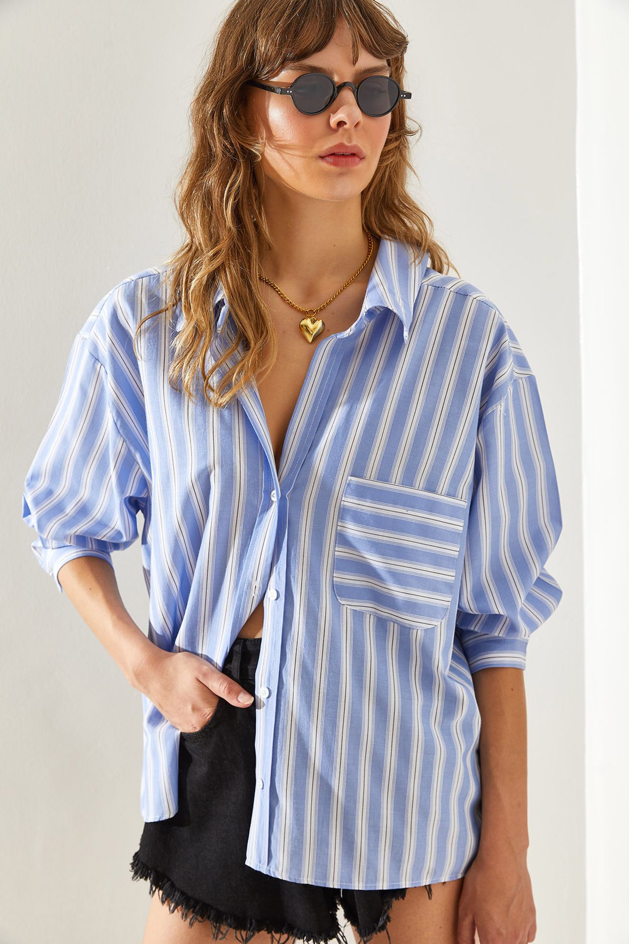 LUCCI Striped Oversized Button-Up Shirt