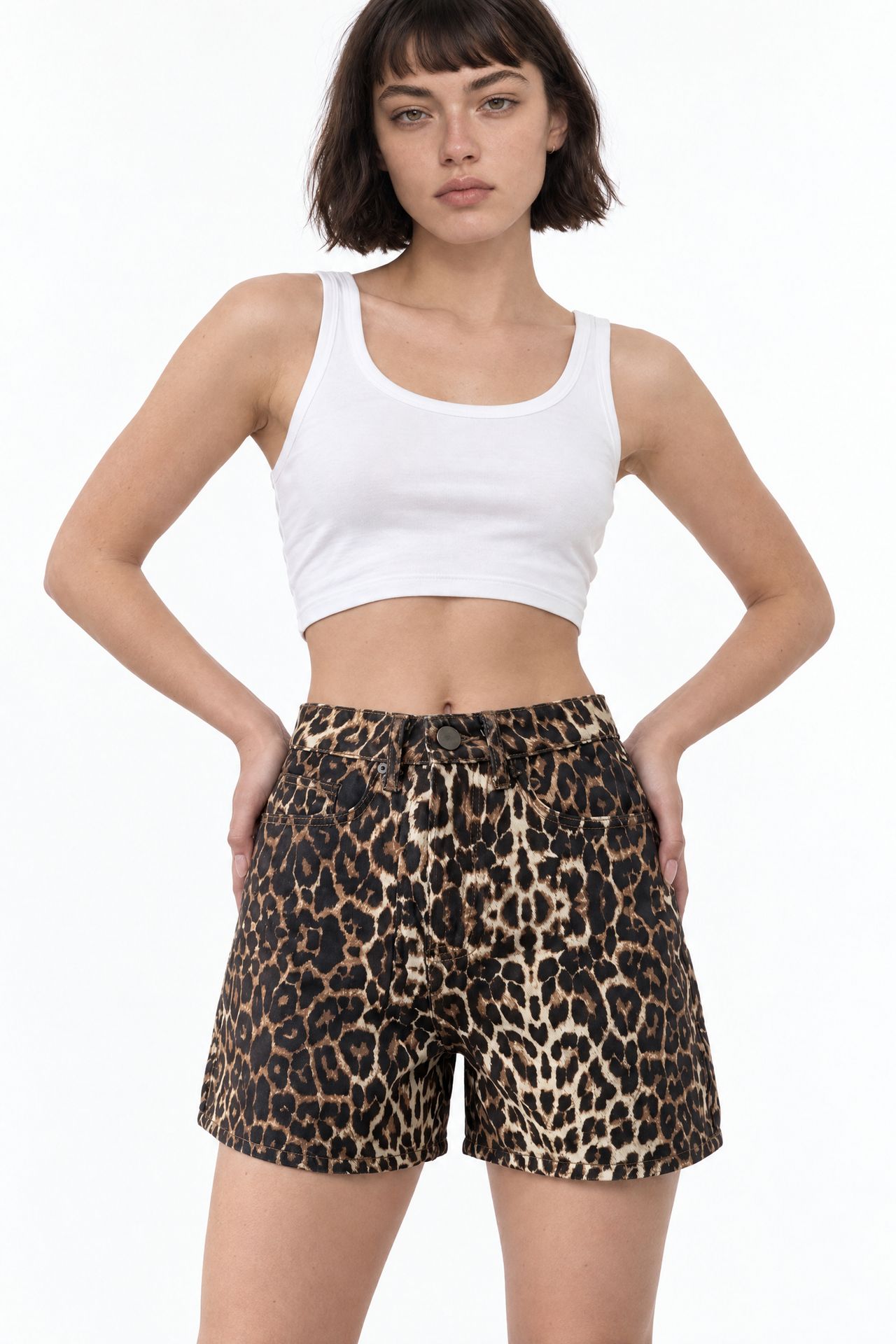SQUALO High-Waist Leopard Denim Shorts 2