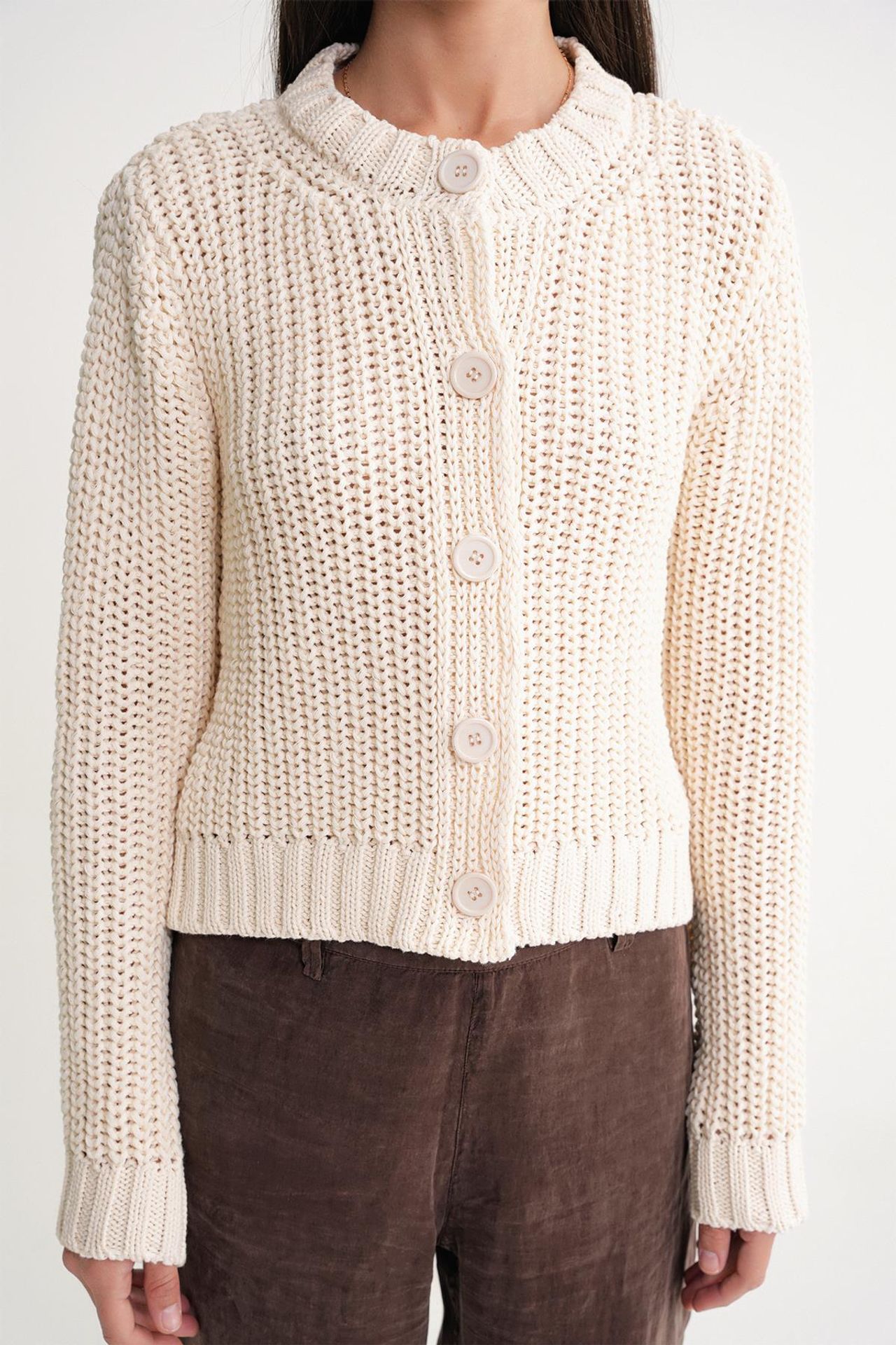 Mixray Textured Ribbed Knit Cardigan with Buttons 5