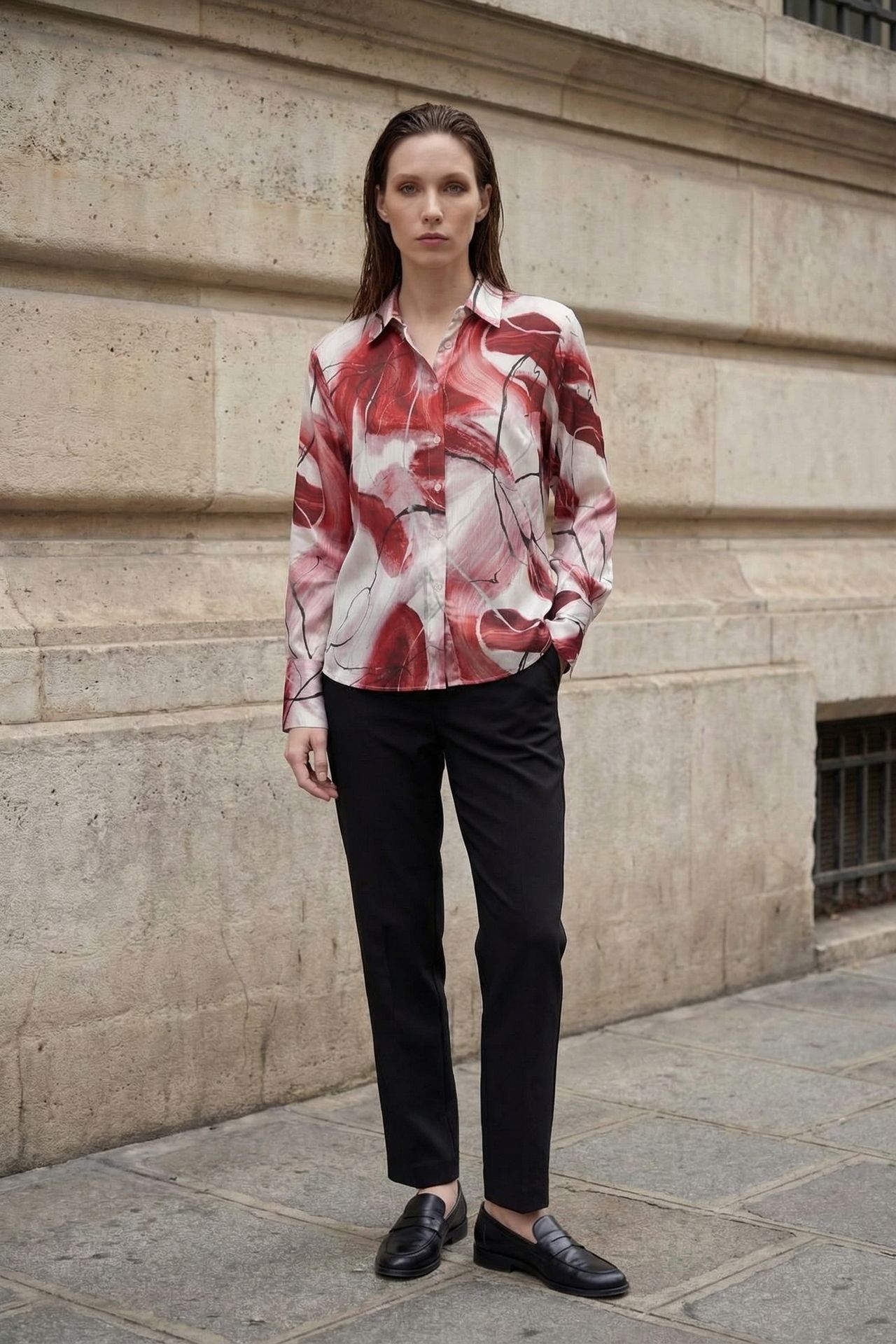 MY FASHION Abstract Print Button-Up Shirt 2