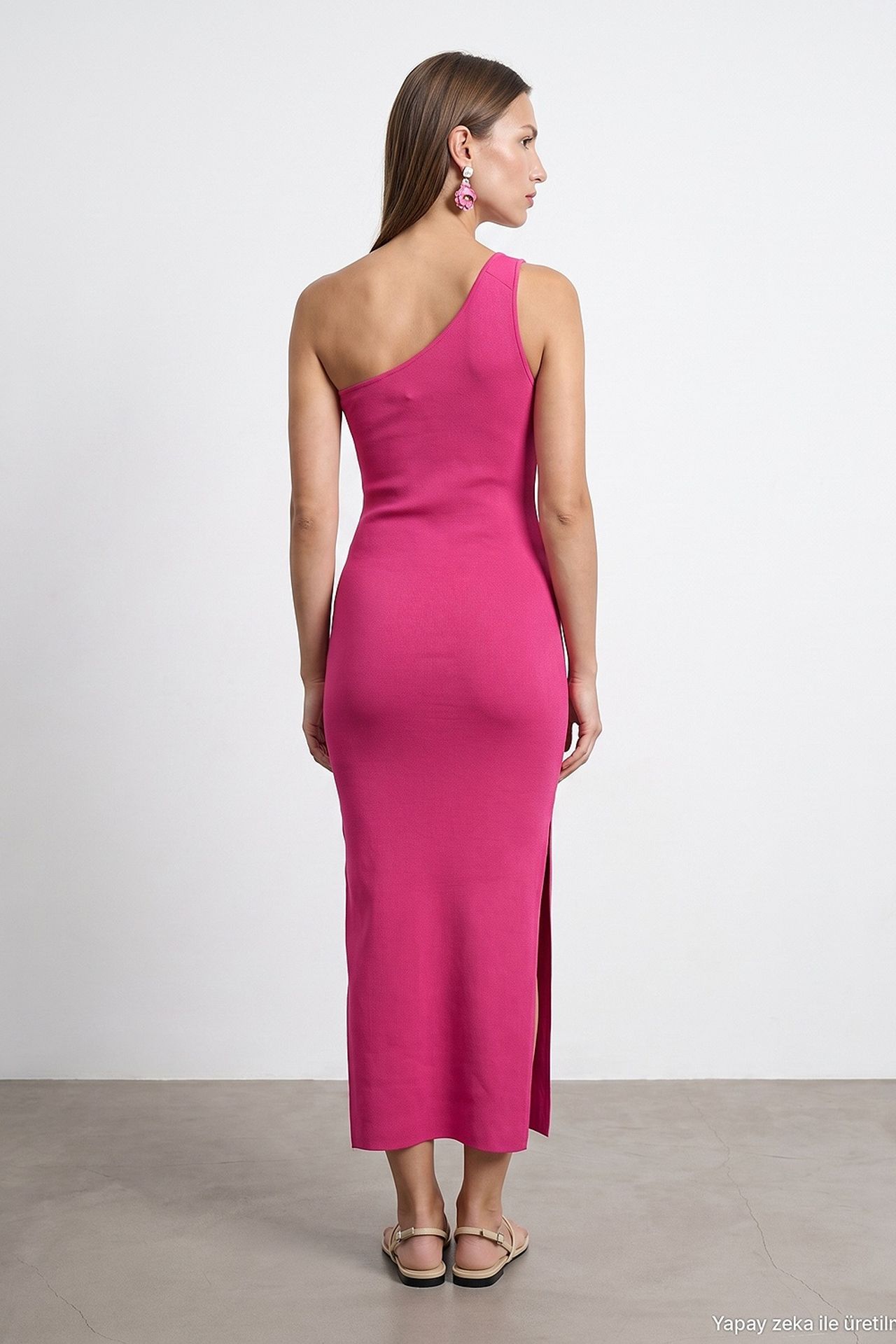 DILVIN Asymmetrical One-Shoulder Ribbed Midi Dress 3