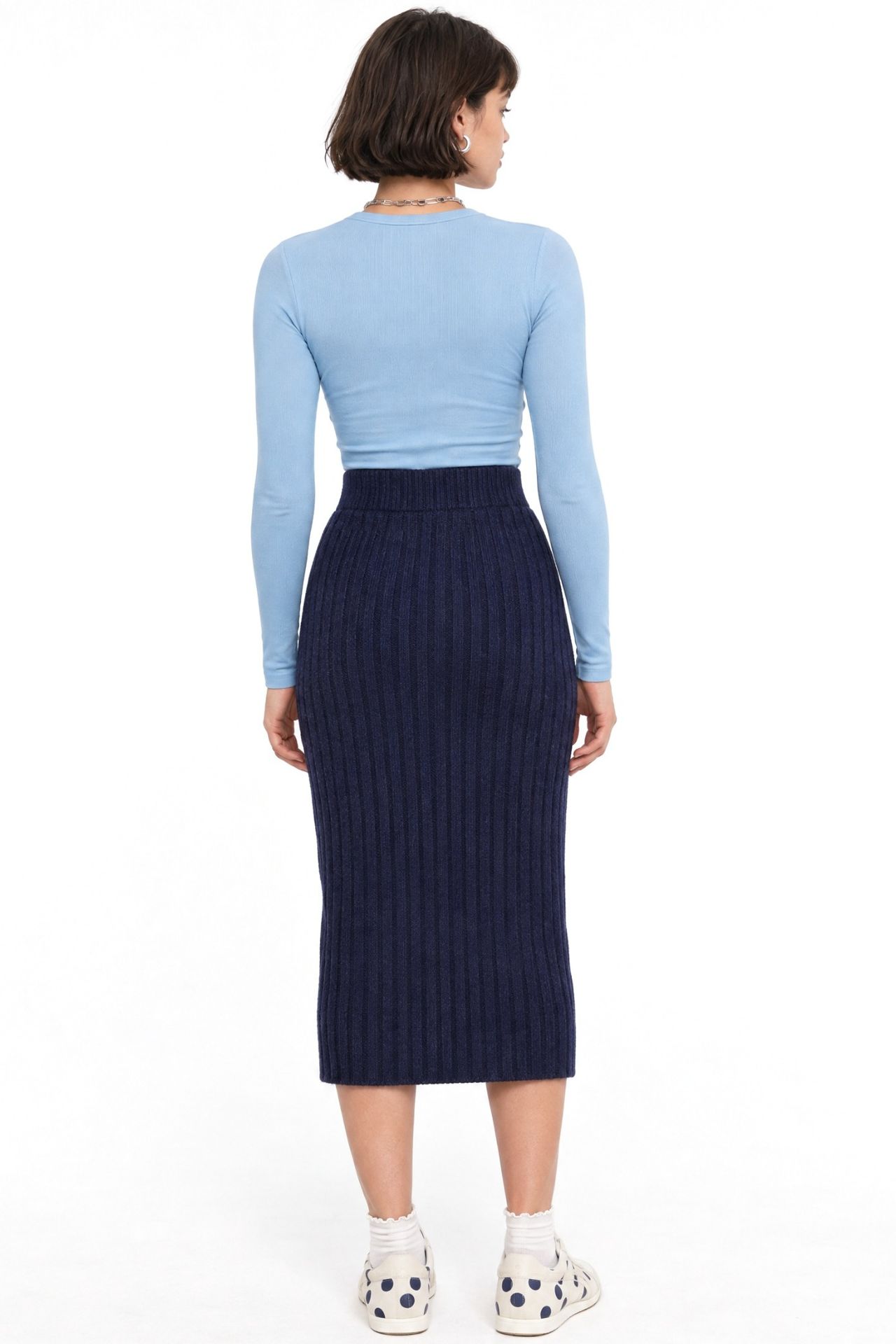 MIXRAY High Waist Ribbed Knit Skirt 2