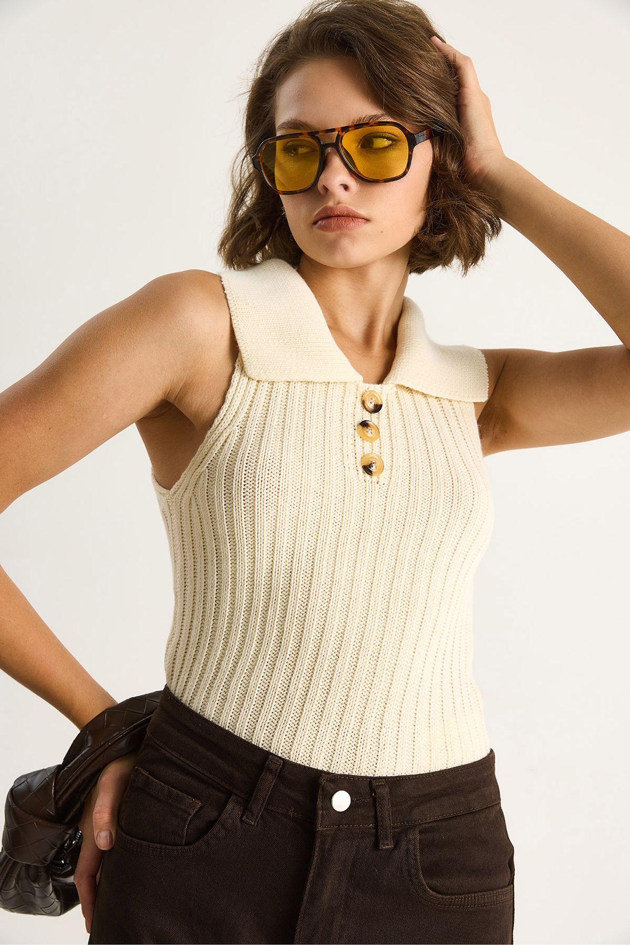 LUCCI Knit Blouse with Button Closure