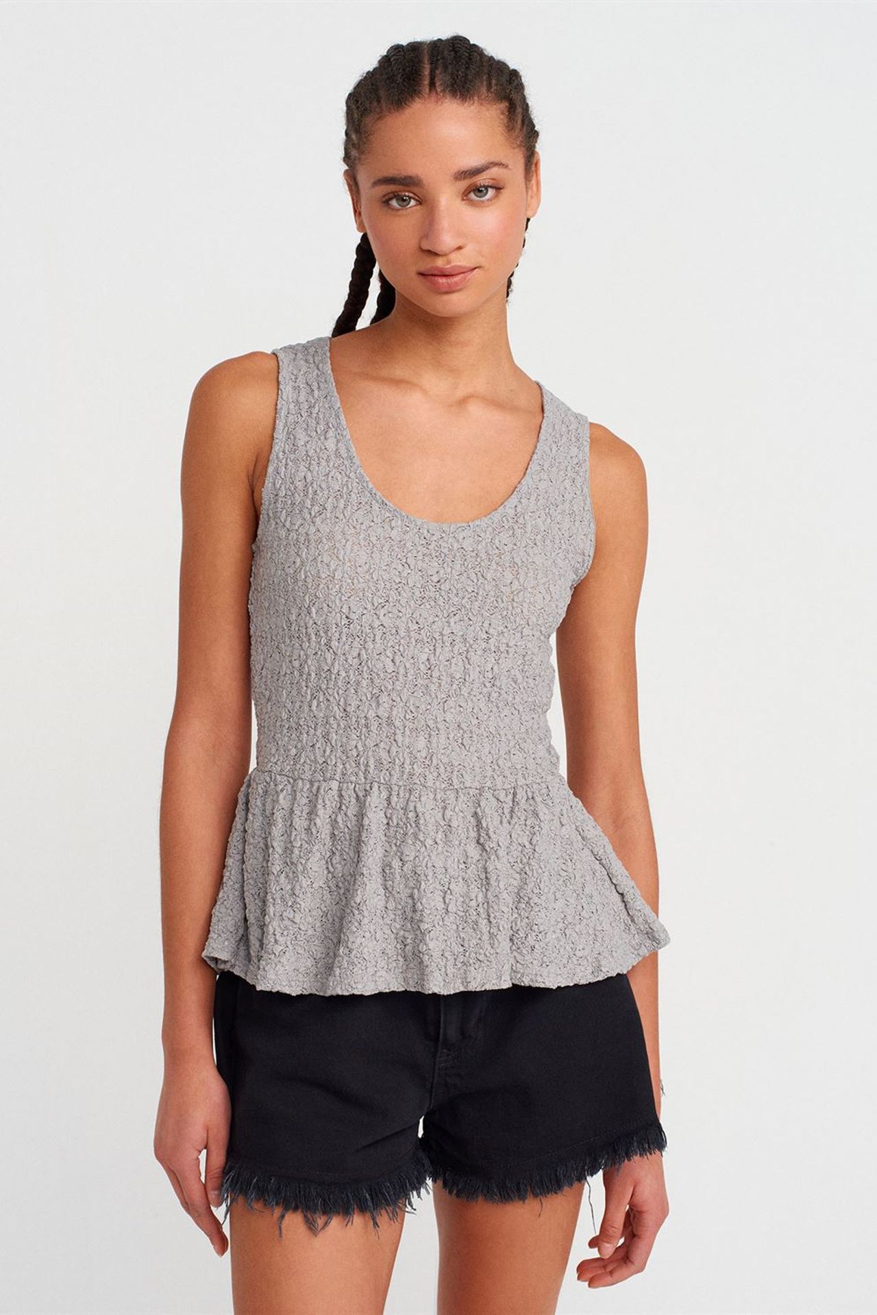 DILVIN Dokulu Dantel Peplum Bluz 1