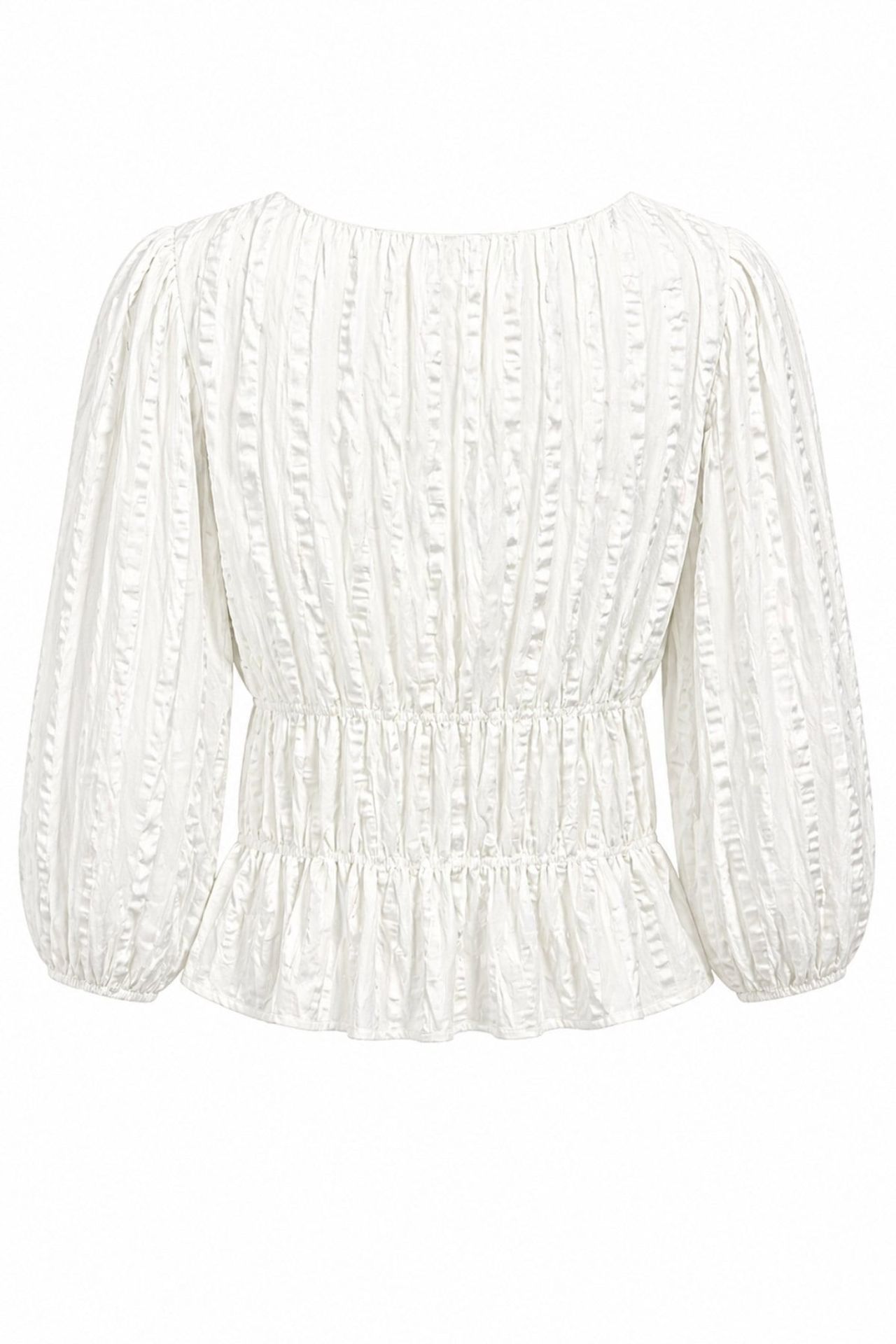 MIXRAY Textured U Collar Three Quarter Sleeve Peplum Blouse 3