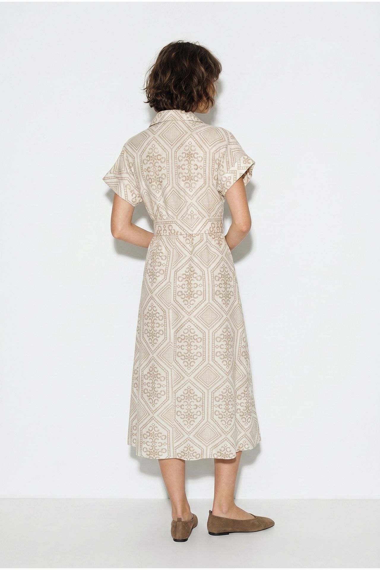 LUCCI Belted Geometric Cotton Midi Shirt Dress 5