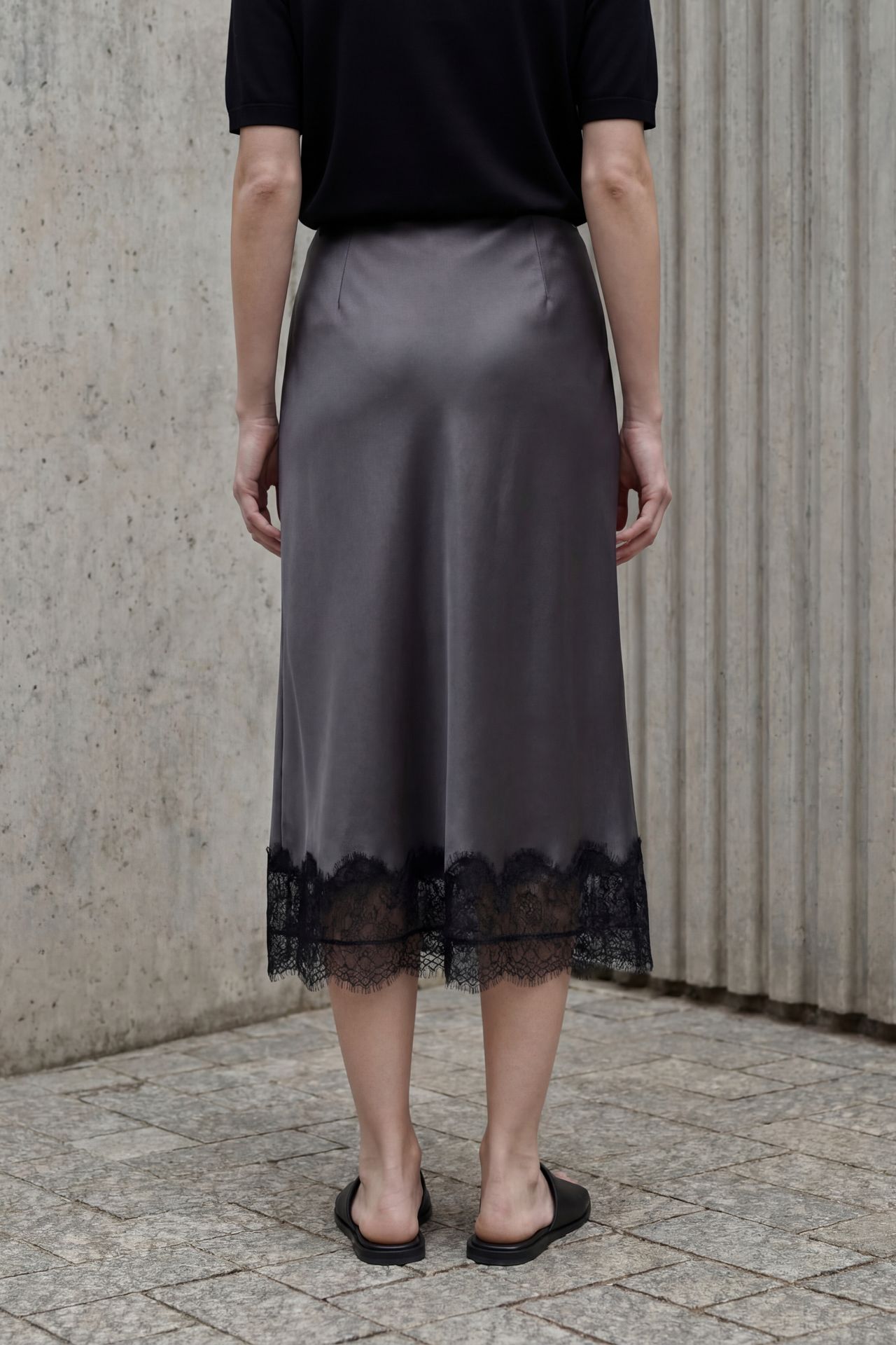 MY FASHION Lace Detailed Satin Midi Skirt 4