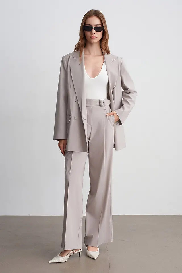 DILVIN Belted Wide-Leg Woven Trousers
