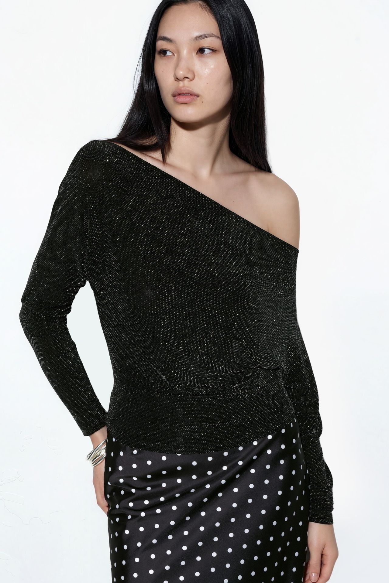 BUSEM Shiny Cowl Neck Long-sleeve Blouse 1