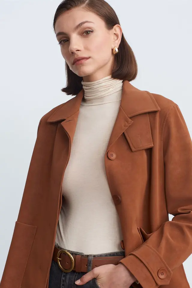 DILVIN Women's Faux Suede Button Jacket