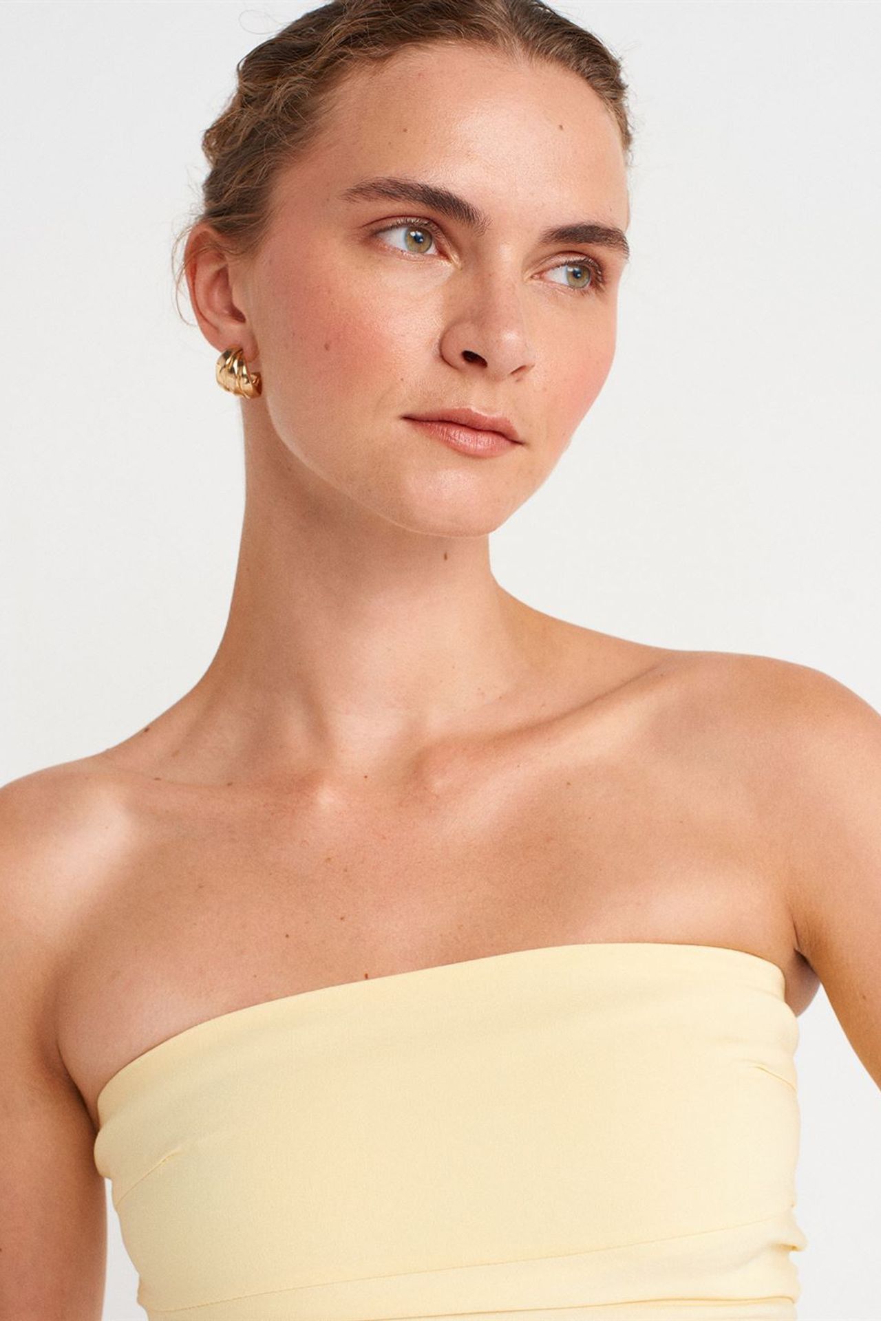 DILVIN Strapless Bodycon Midi Dress With Slit 3