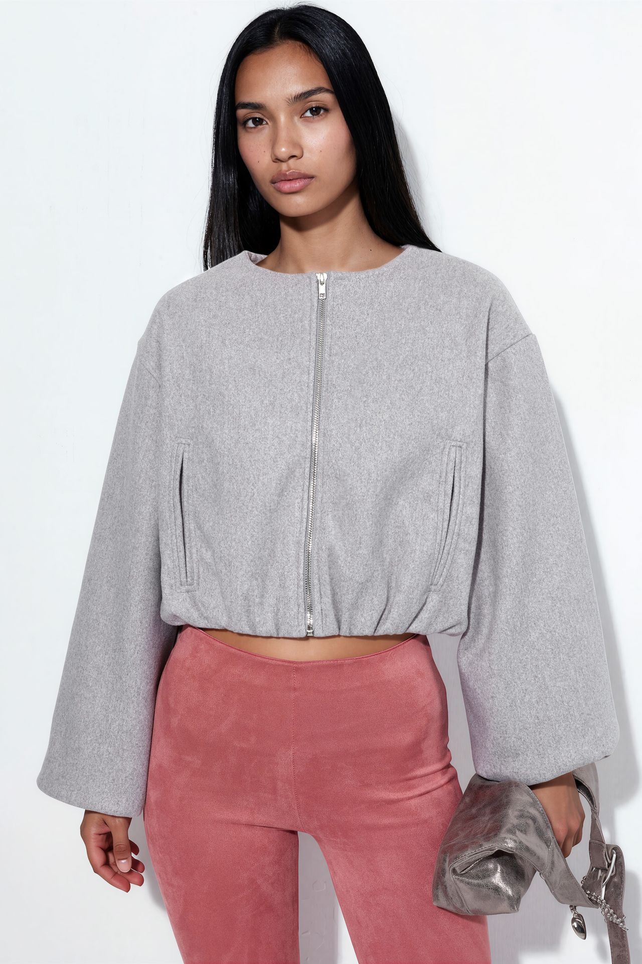 BUSEM Crop Gabardine Jacket with Zipper and Pocket 1