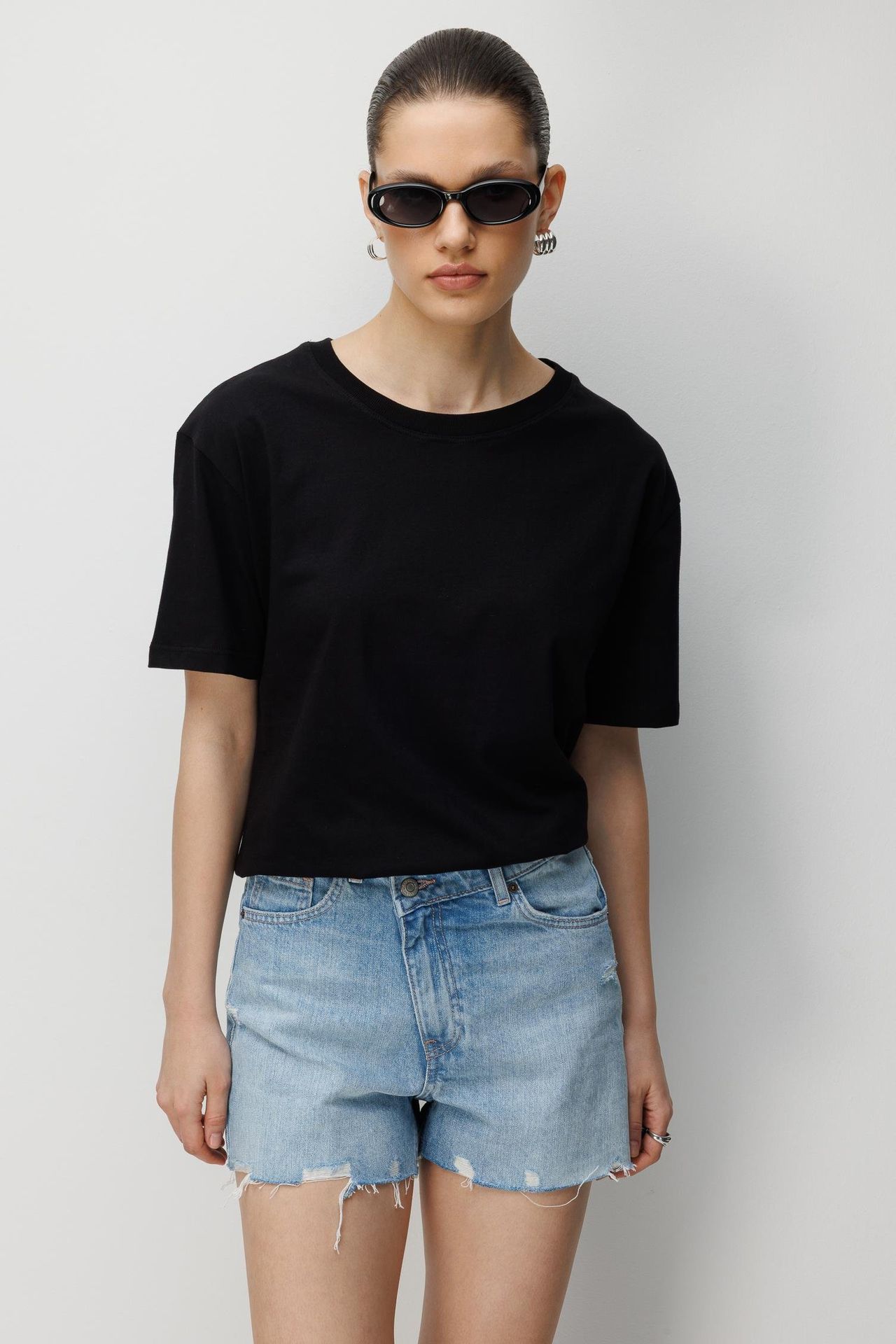MIXRAY Oversized Ribbed Crew Neck T-Shirt 1