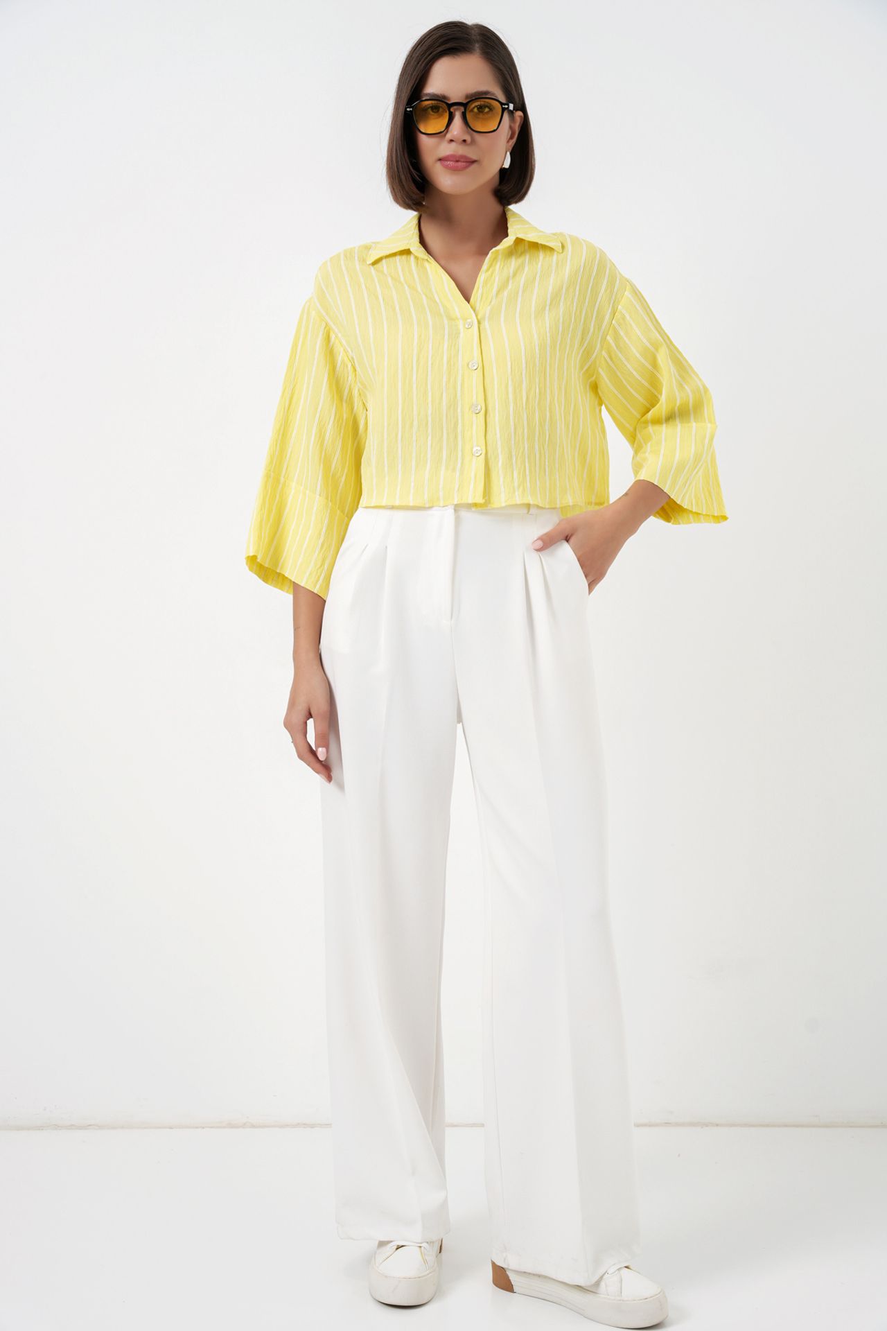 BDART Oversized Striped Cropped Shirt with Button Closure 2