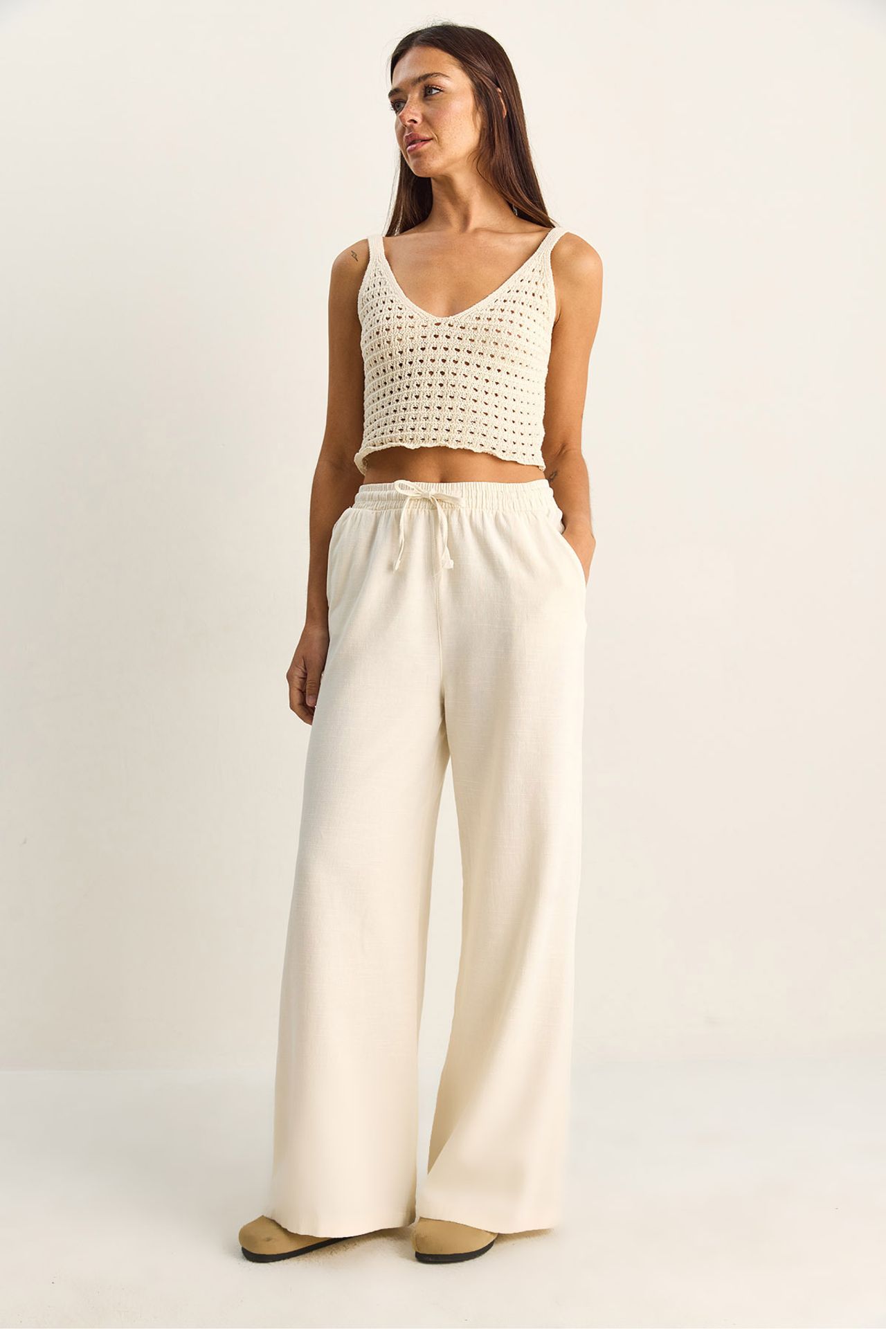 LUCCI Wide Leg Cotton Trousers with Drawstring Waist 2