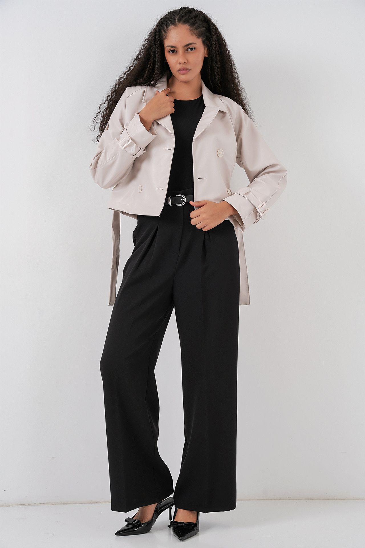 BDART Fitted Double Breasted Faux Leather Jacket with Bow 2