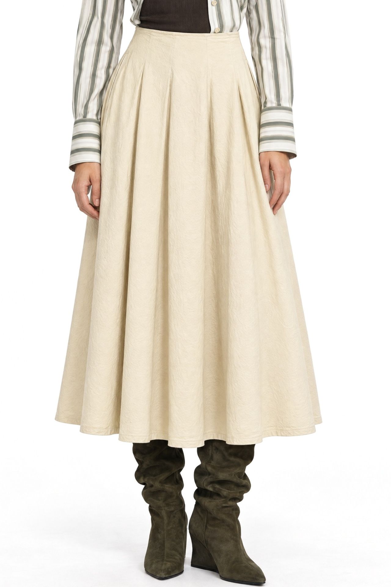MIXRAY High Waist A-Line Midi Skirt 1