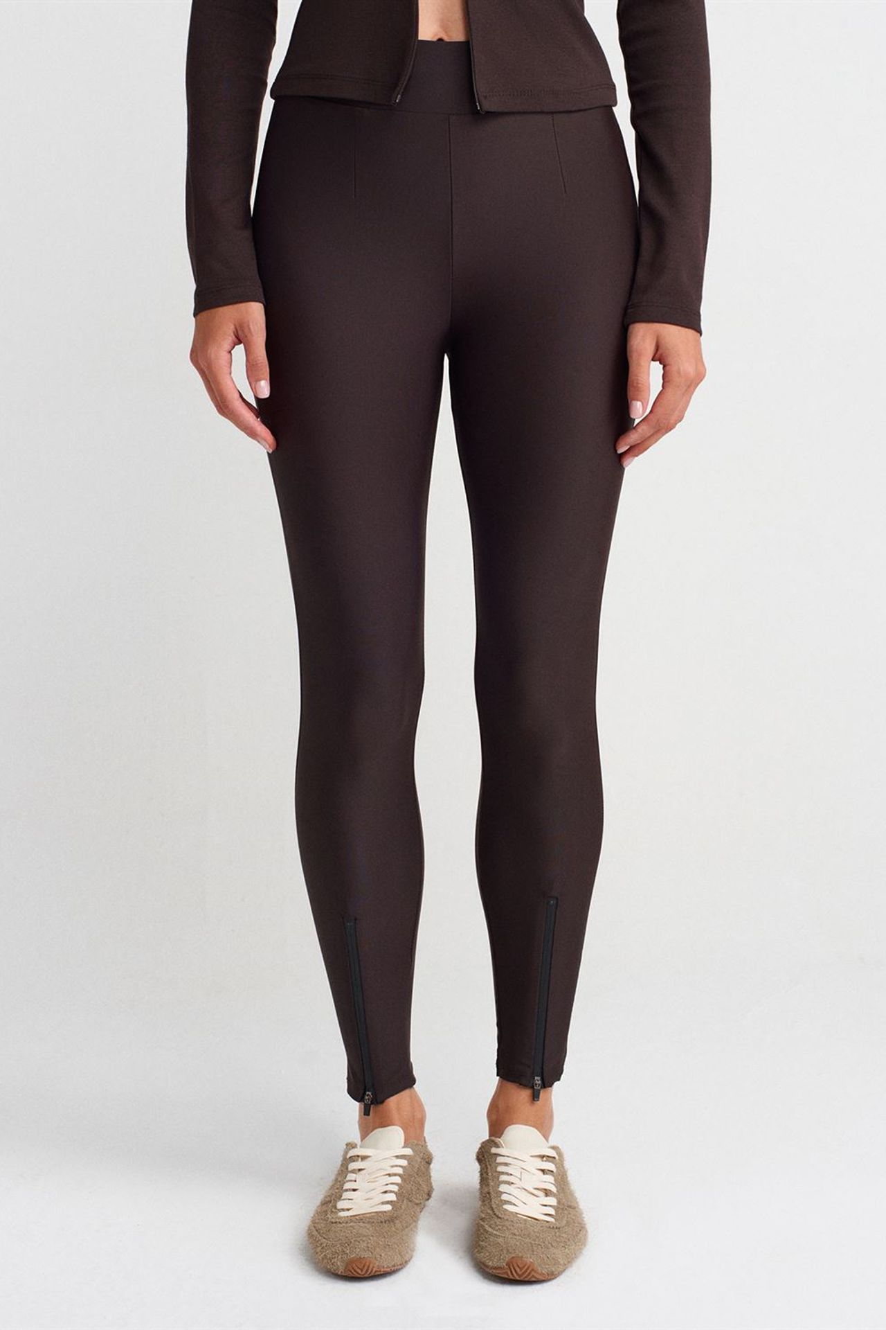 DILVIN High-Waist Skinny Leggings With Zip Detail