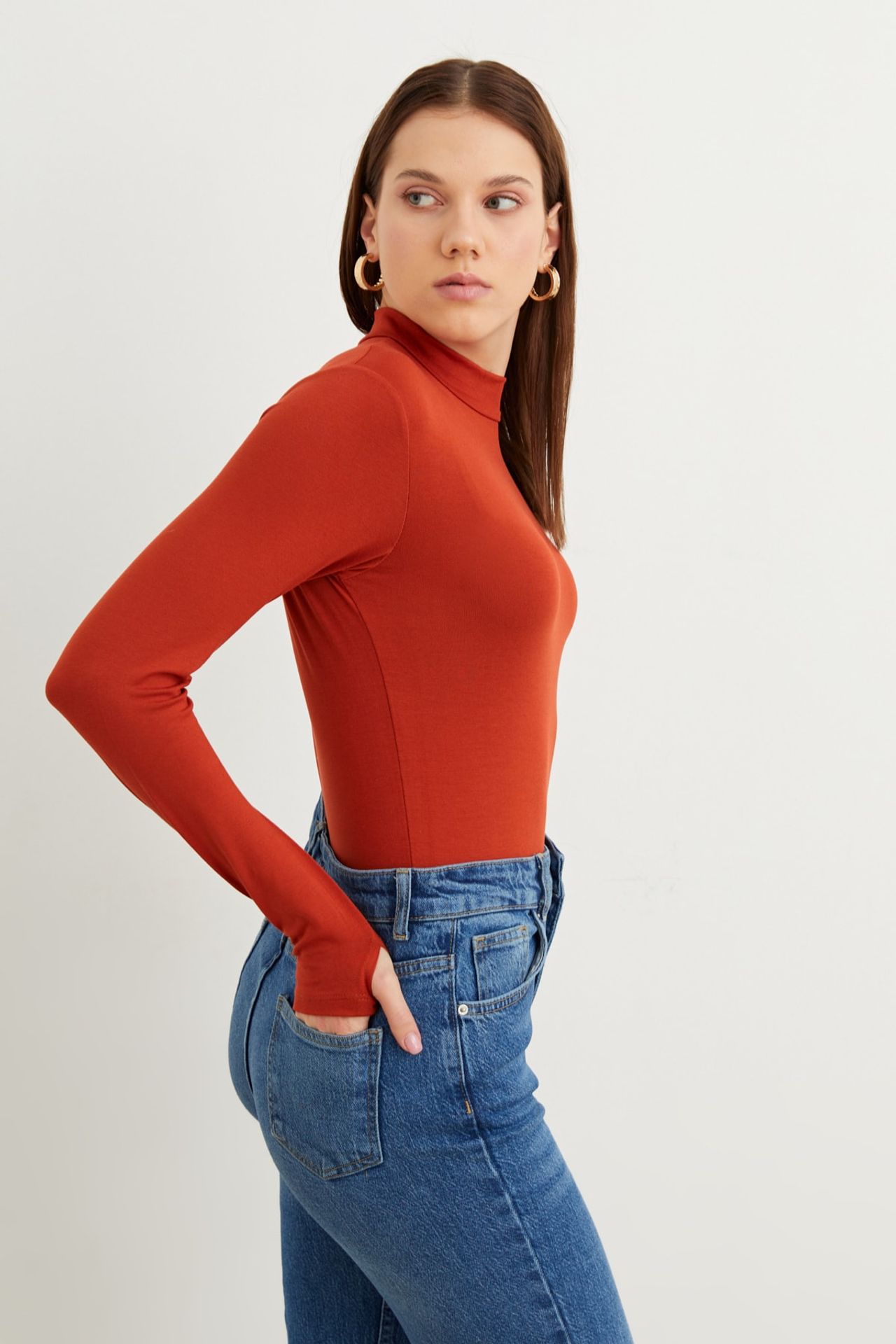 BIPANTOLON Kadın Dar Kalıp Yarım Balıkçı Yaka Body 5