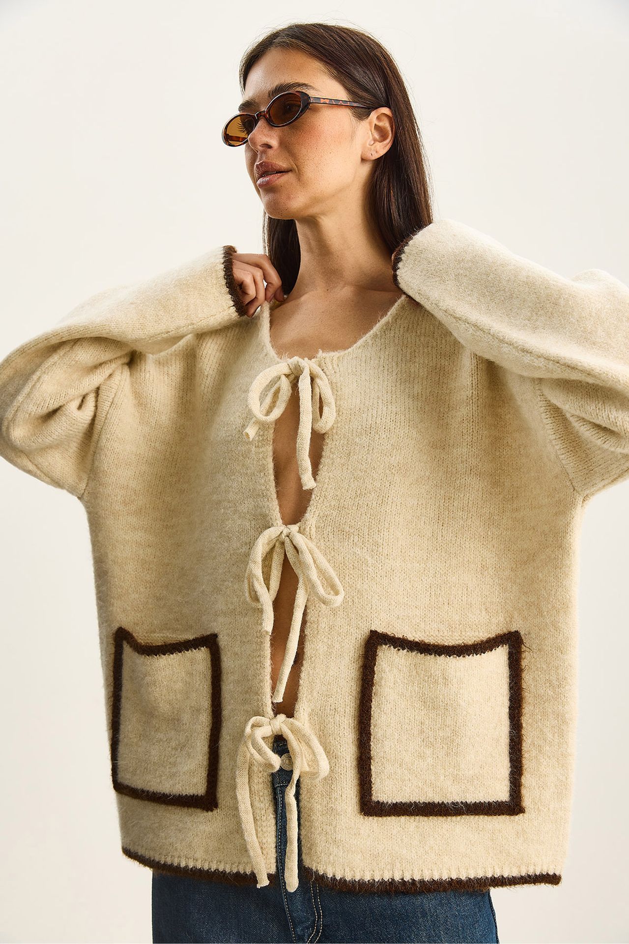 LUCCI Oversized Knit Cardigan with Tie Closure 5