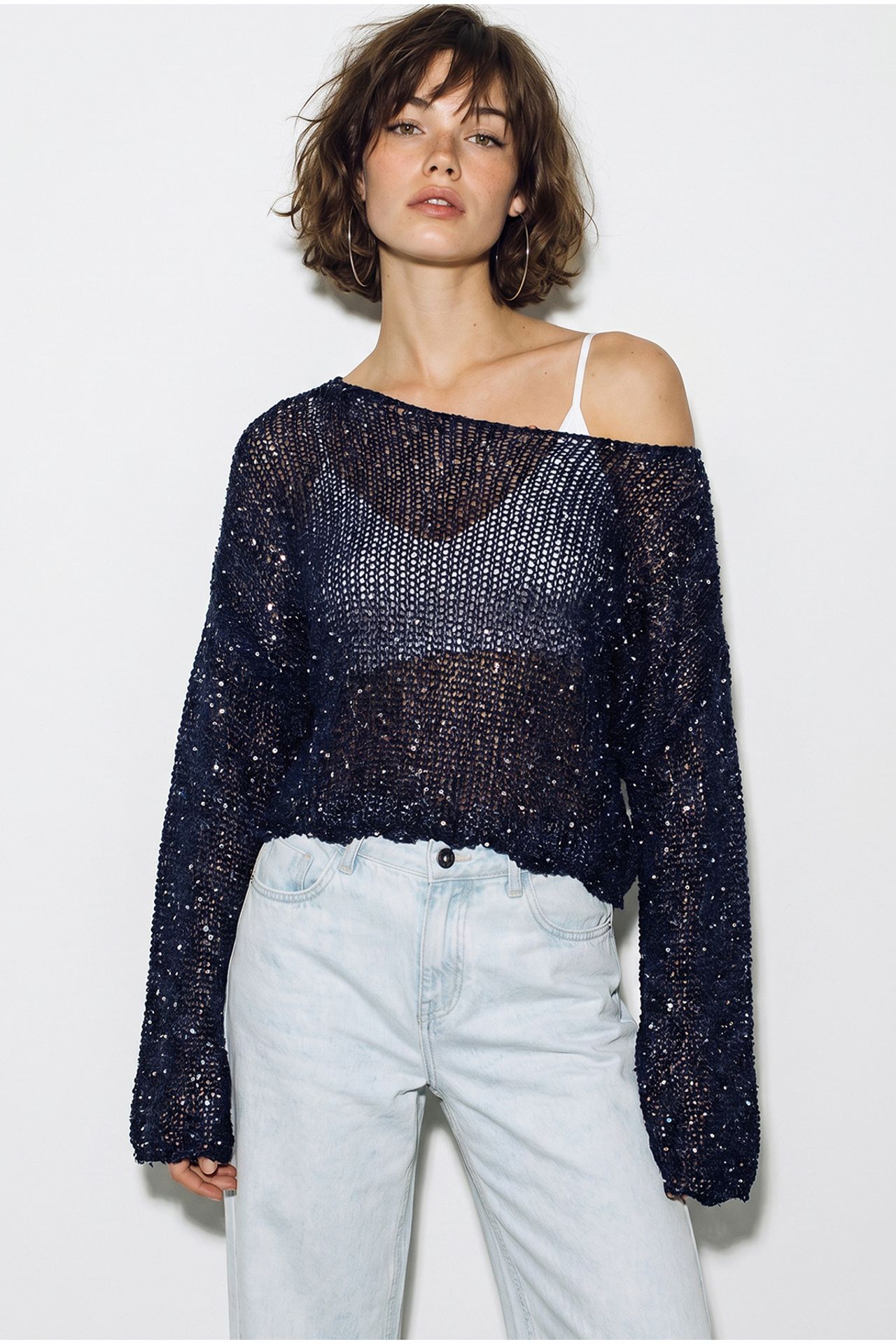 LUCCI Loose Sequin Knit Crop Top 1