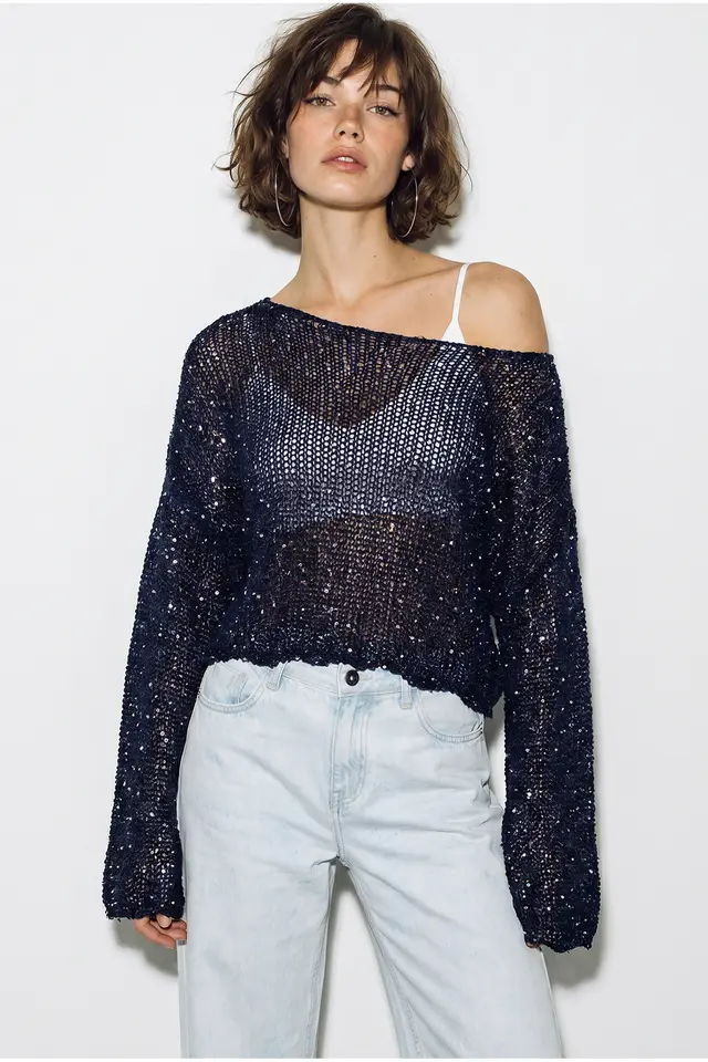 LUCCI Loose Sequin Knit Crop Top