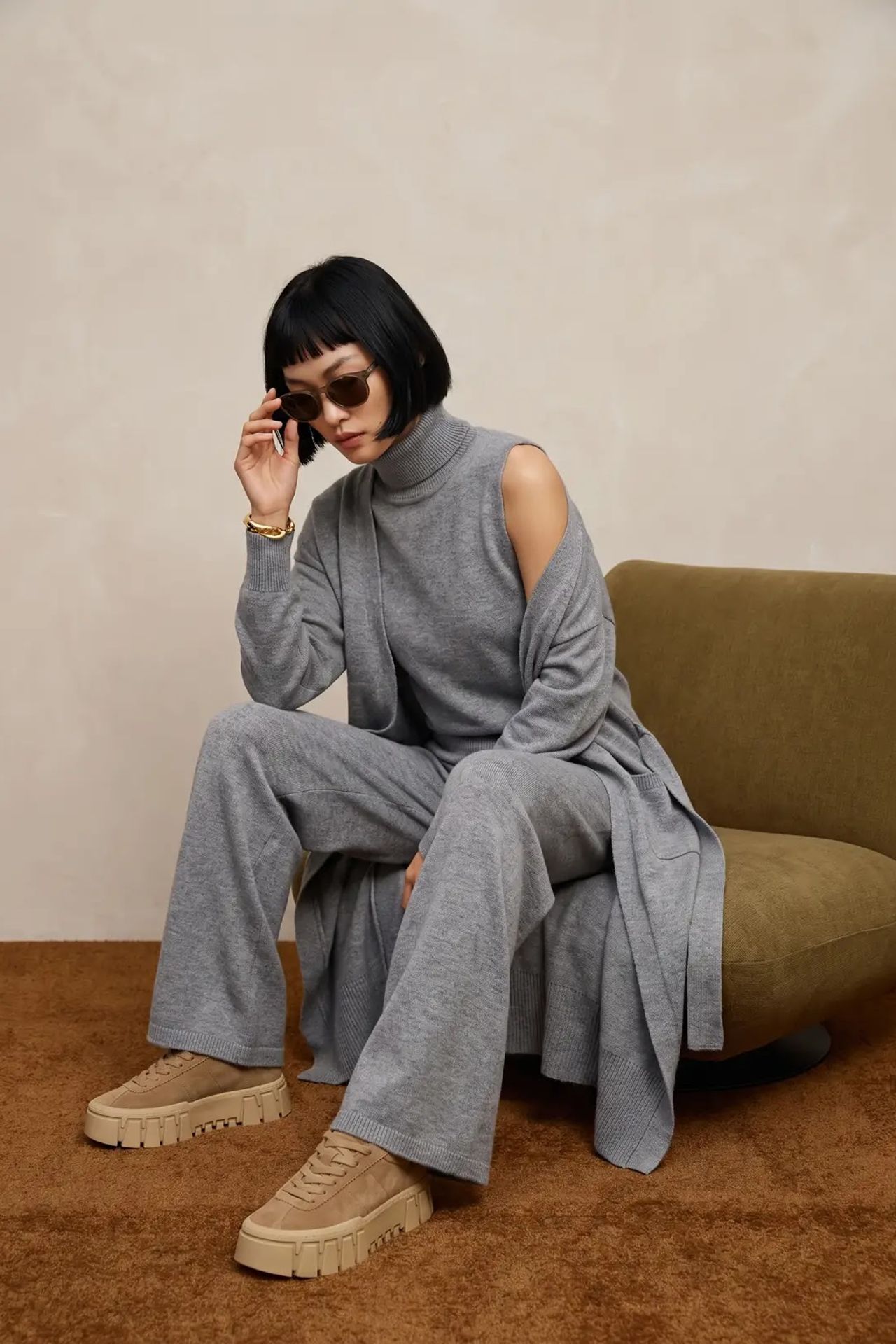 MY FASHION 3'lü Yüksek Belli Bol Paça Örme Takım 2
